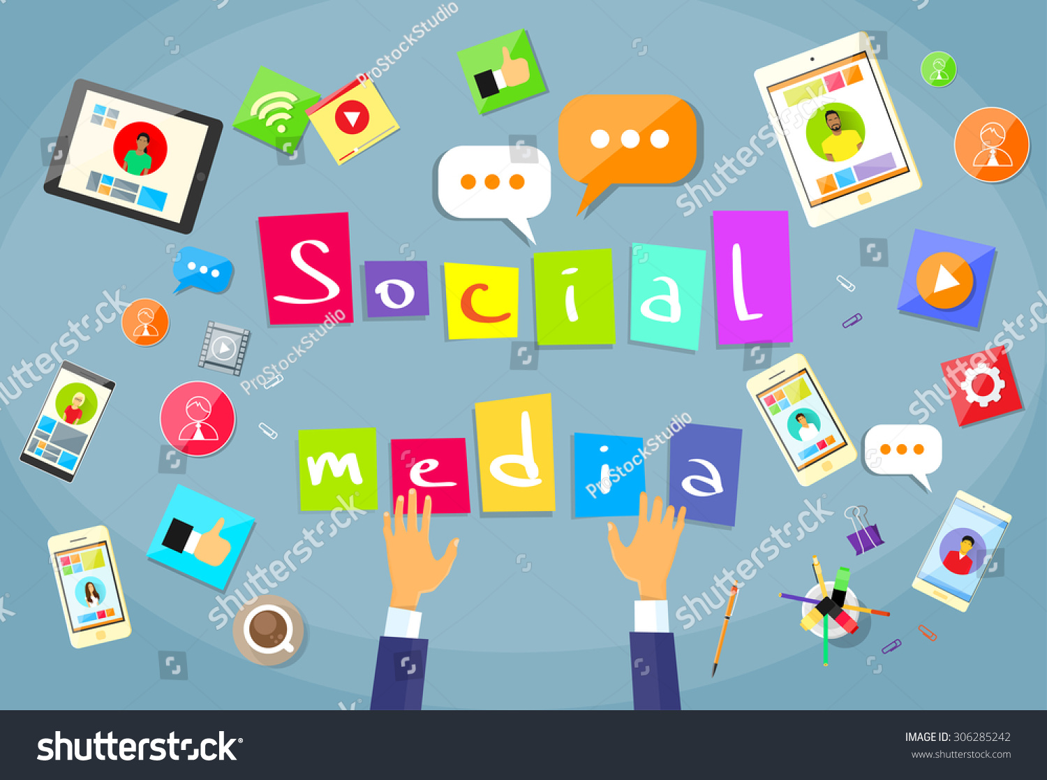 Social Media Communication Concept Flat Vector Stock Vector (Royalty ...