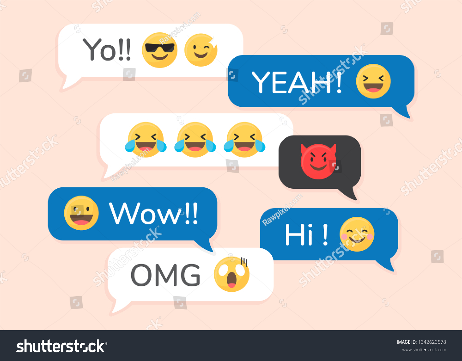 Social Media Emoji Speech Bubbles Vector เวกเตอร์สต็อก ปลอดค่าลิขสิทธิ์ 1342623578 Shutterstock