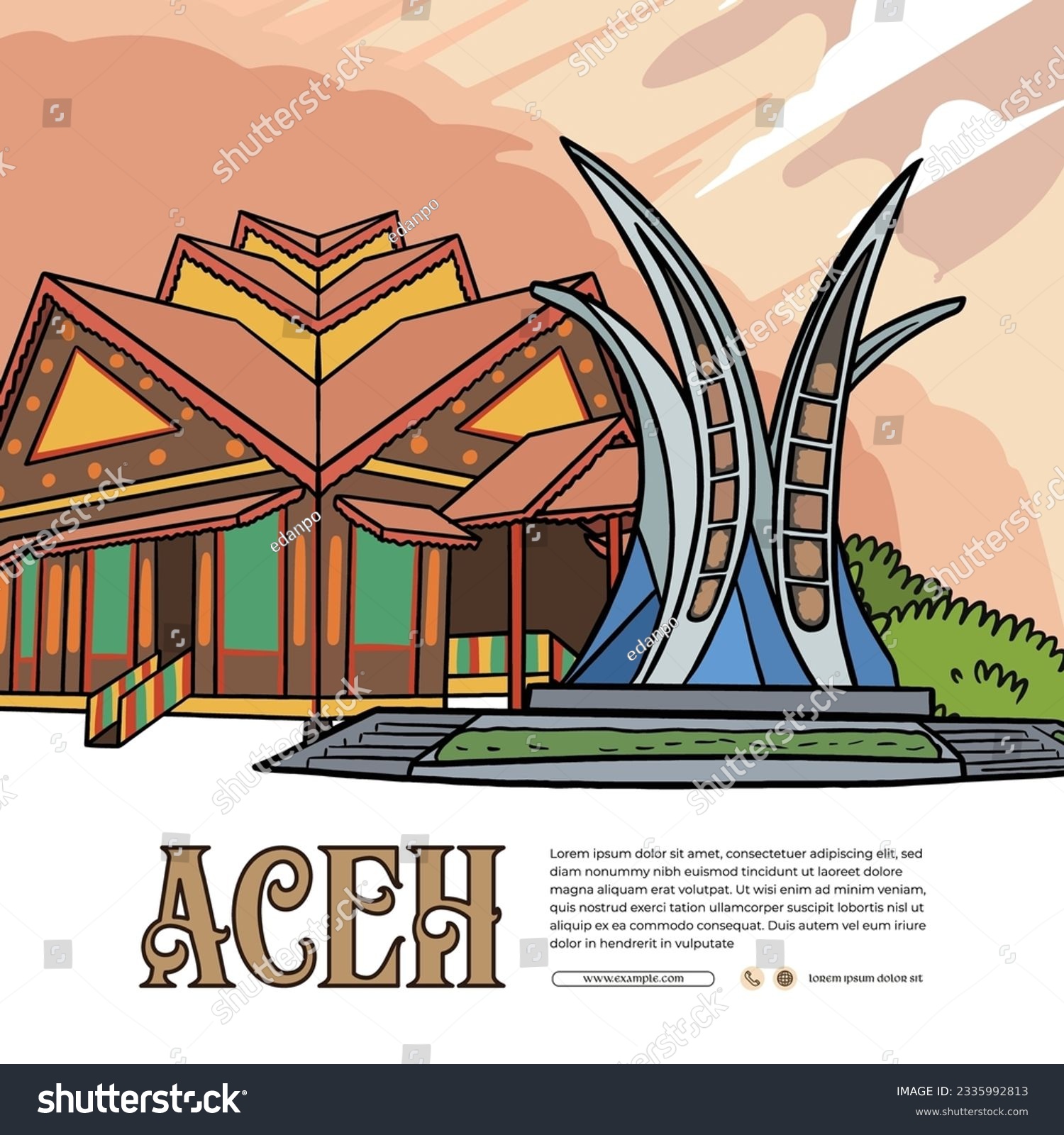 SVG of Social media post layout template for tourism with Aceh culture illustration svg