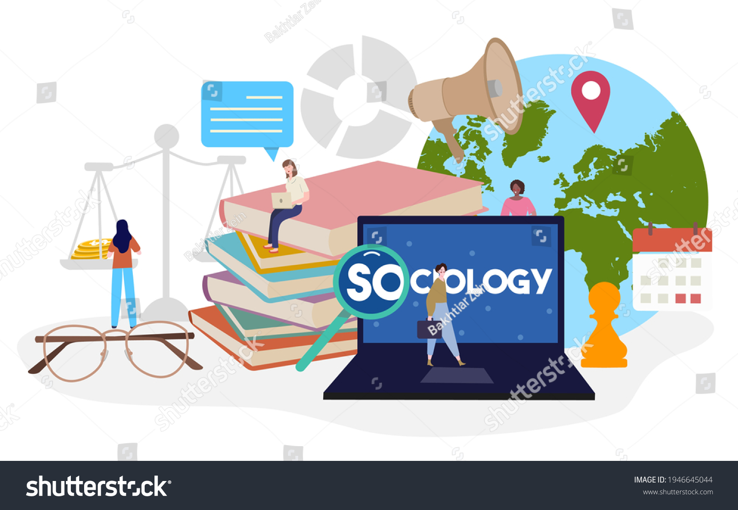 Sociology Studies Concept People Around Laptop Stock Vector (Royalty ...