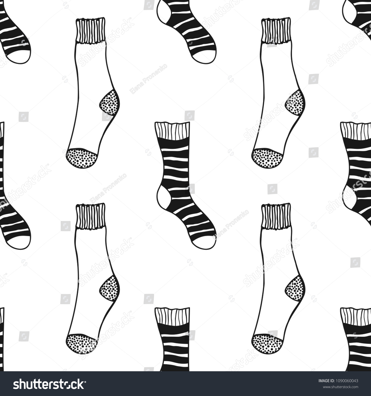 Socks Black White Seamless Pattern Coloring Stock Vector Royalty Free 1090060043