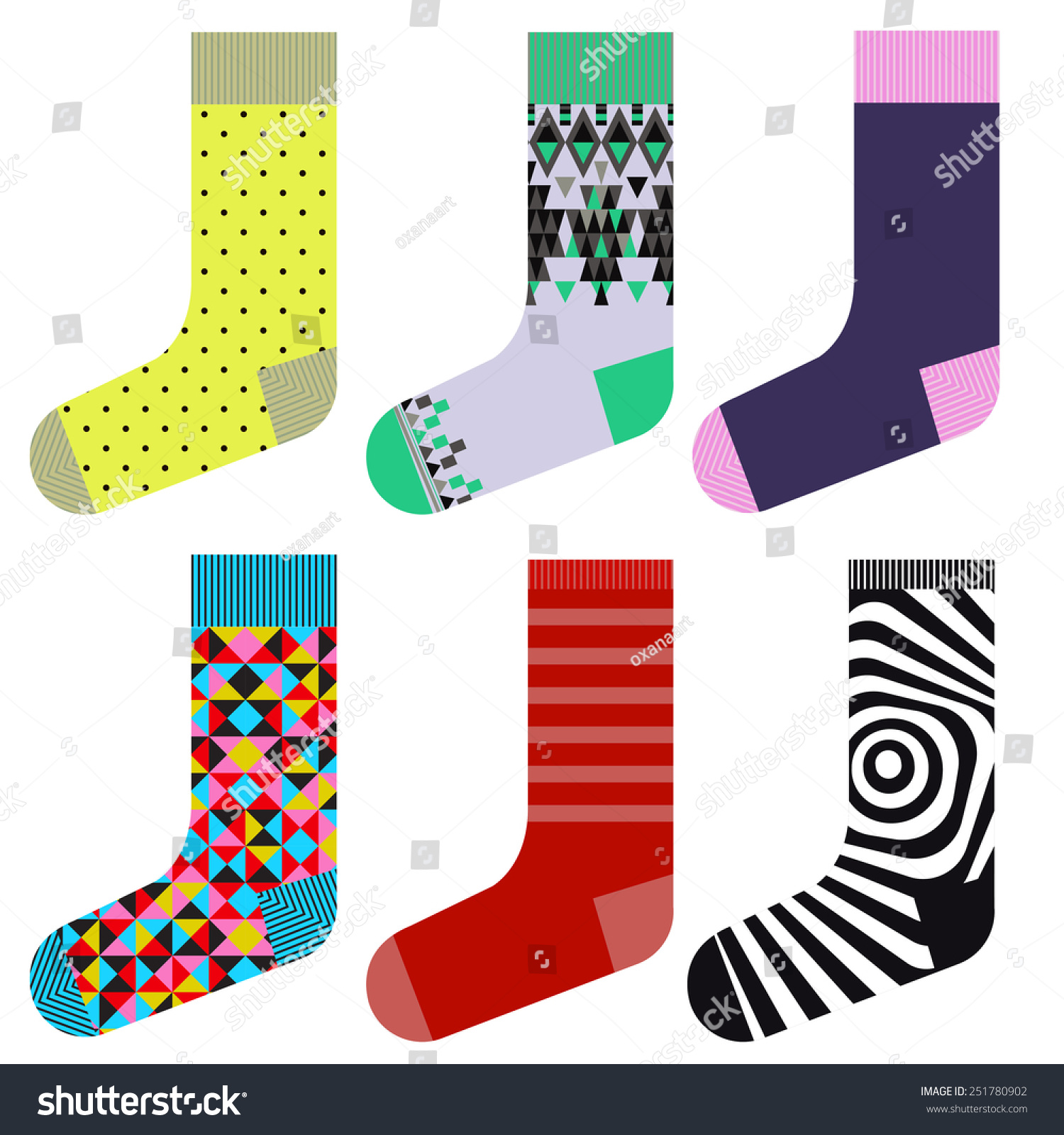 Socks Design Set Colorful Collection Stock Vector (Royalty Free) 251780902