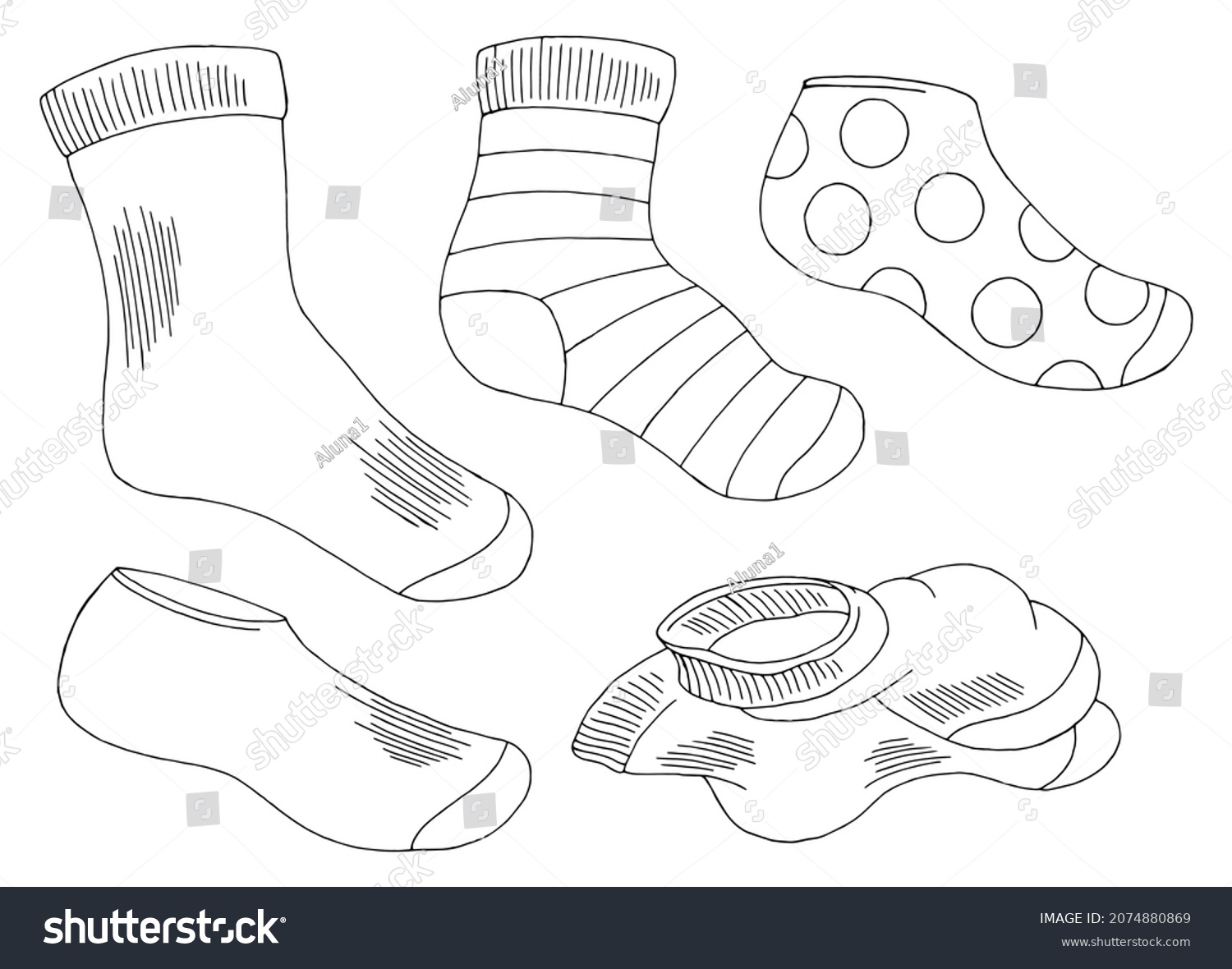 Socks Set Graphic Black White Isolated Stock Vector (Royalty Free ...