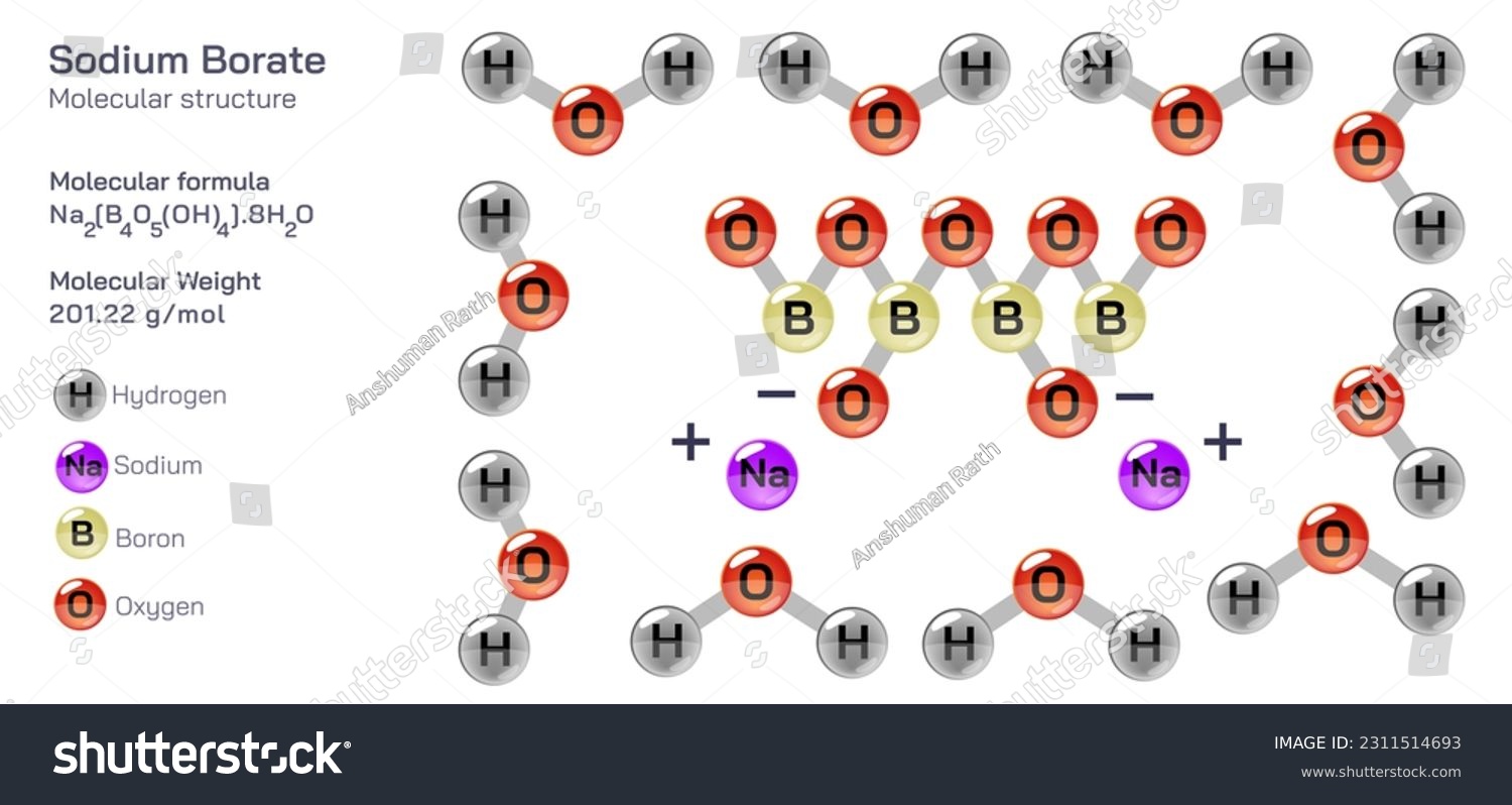 SVG of Sodium Borate molecular structure formula. Periodic table structural molecular formula Vector design. Pharmaceutical compounds and composition. Easily printable product with correct CPK colour. svg