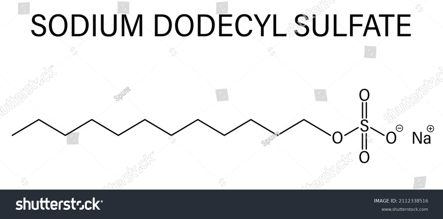 SVG of Sodium dodecyl sulfate or SDS, sodium lauryl sulfate, surfactant molecule. Commonly used in cleaning products. Skeletal formula. svg