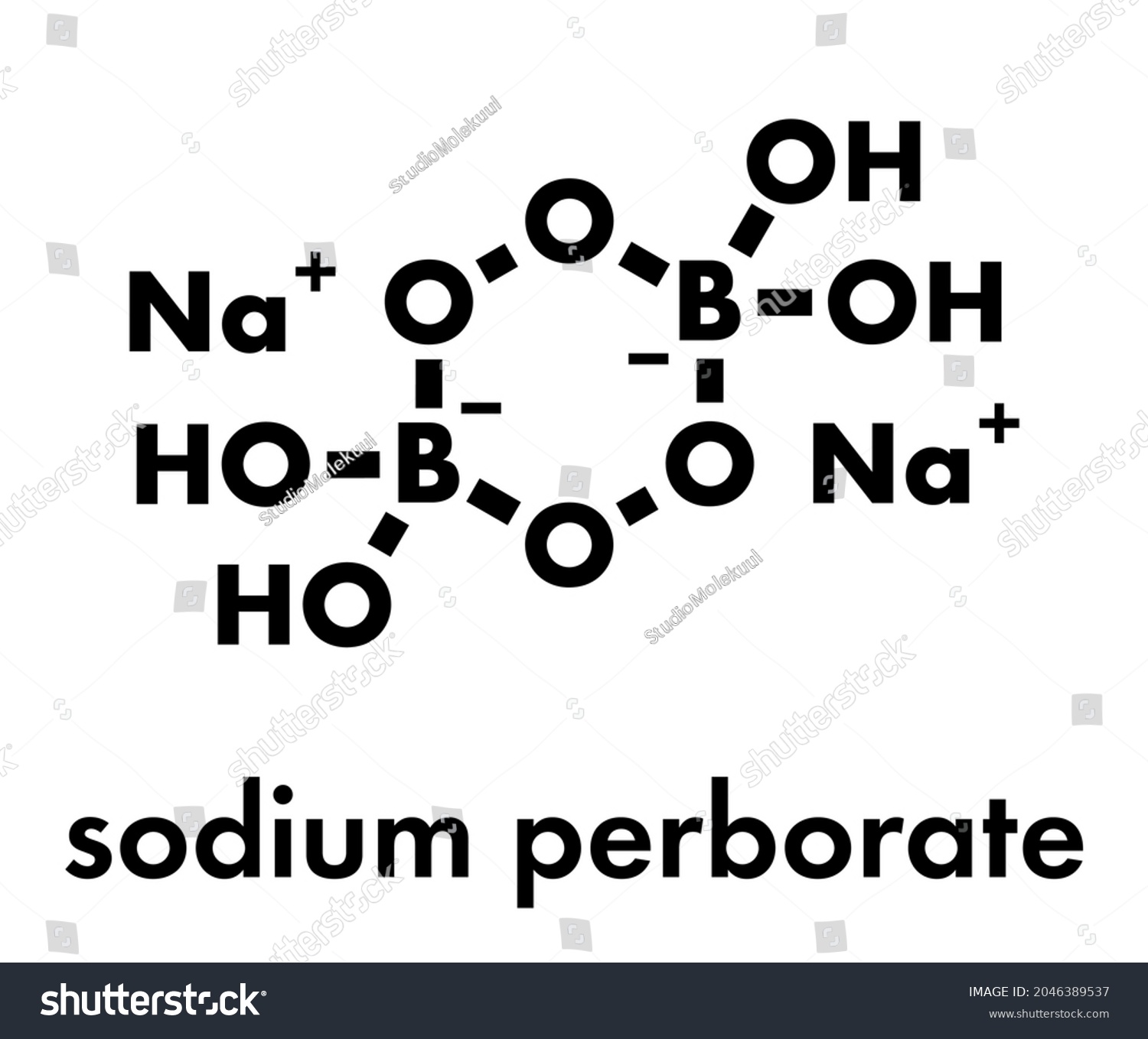 SVG of Sodium perborate. Used in detergents and bleaching products. Skeletal formula. svg