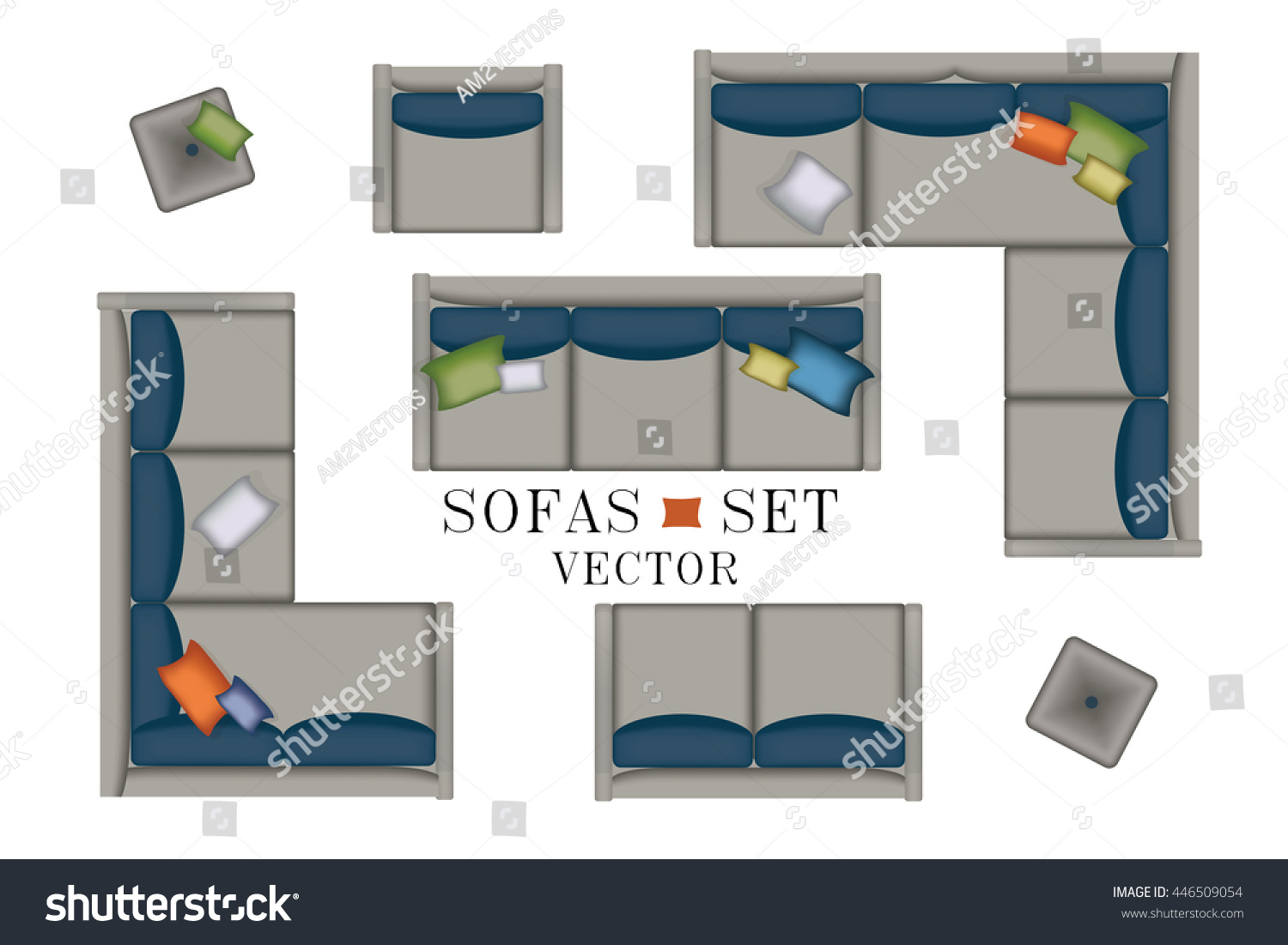 Top View Sofa Plan / Vector furniture icons top view with bed, sofa ...
