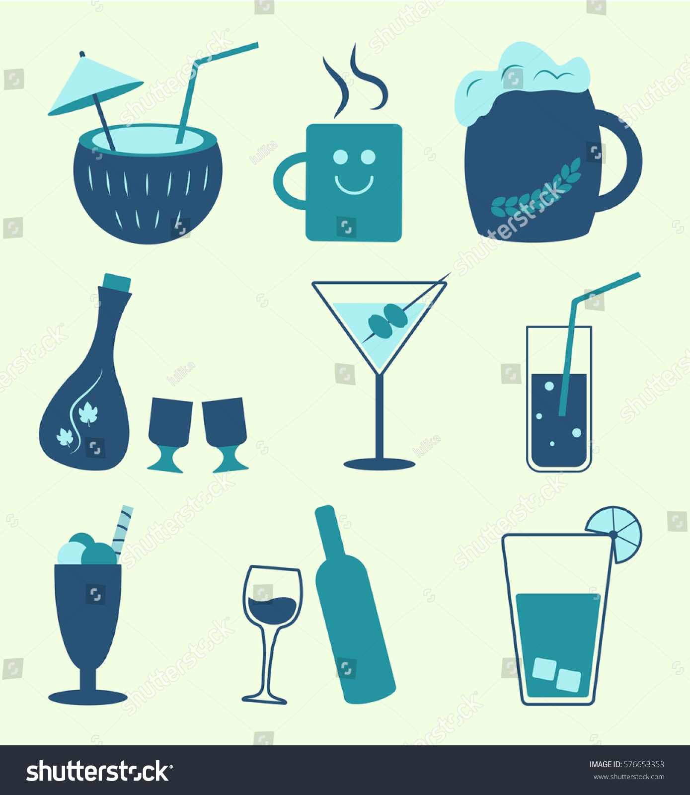 Soft Drinks Alcohol Beverages Types Vector Stock Vector (Royalty Free