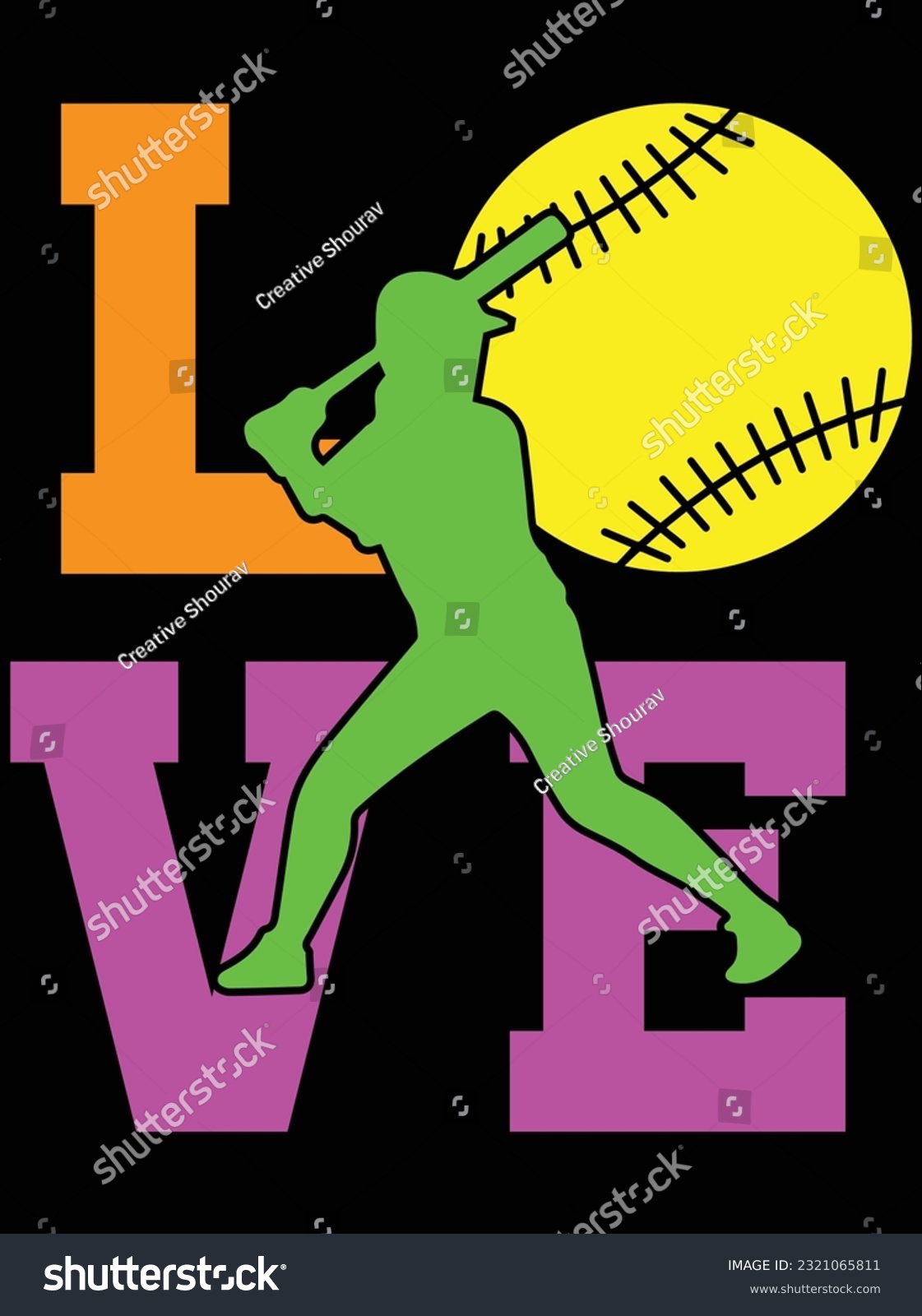 SVG of Softball love vector art design, eps file. design file for t-shirt. SVG, EPS cuttable design file svg