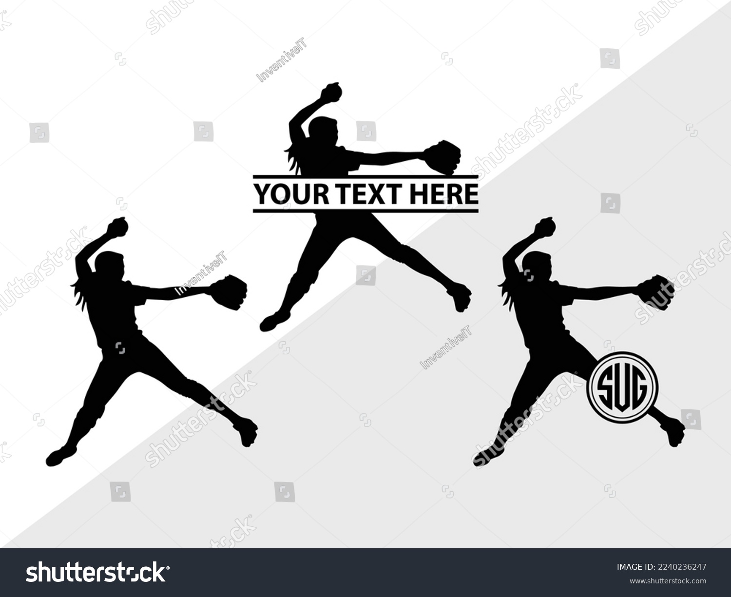 SVG of Softball Monogram Vector Illustration Silhouette svg