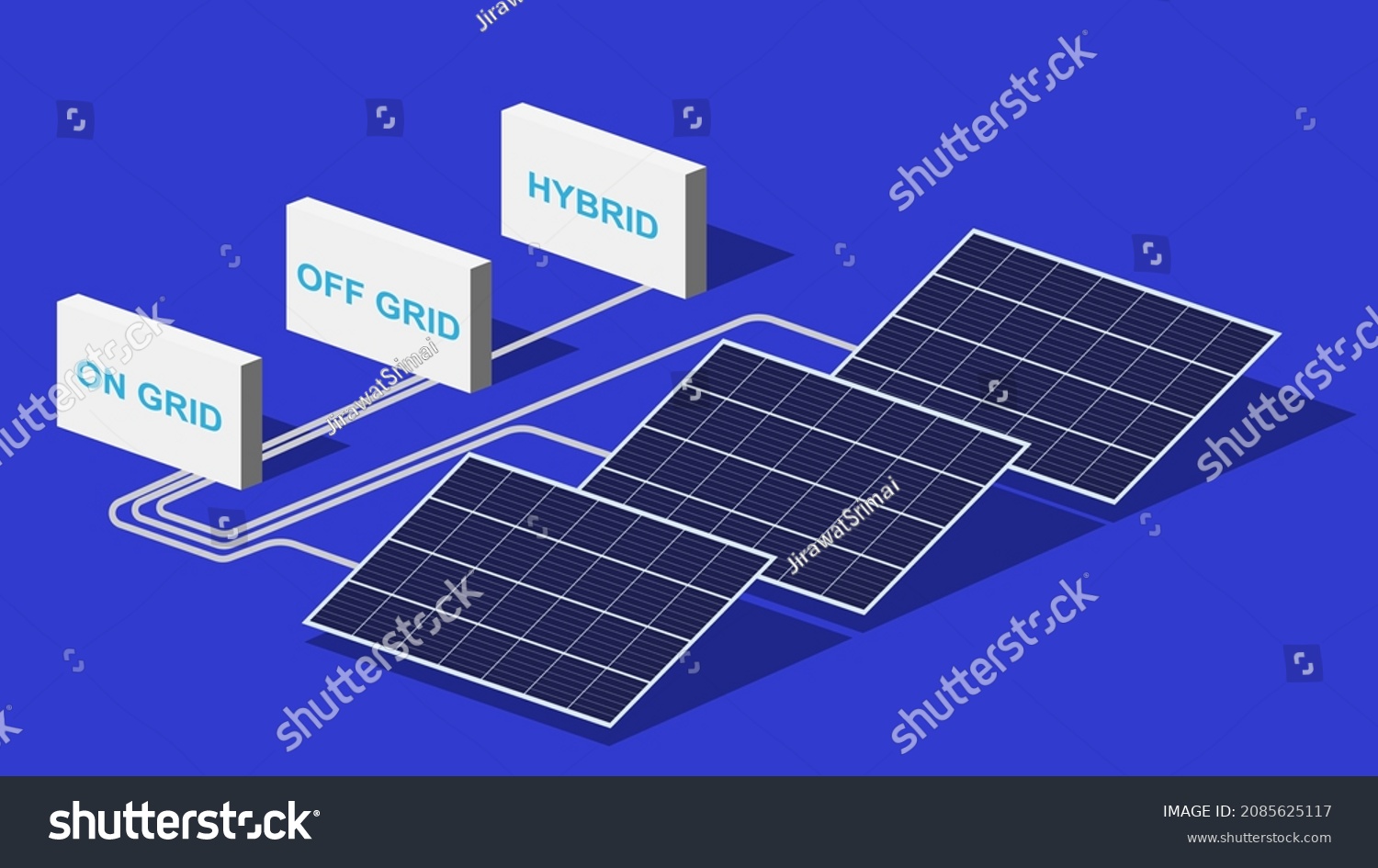 Vektor Stok Solar Cell System On Grid Off Tanpa Royalti 2085625117 Shutterstock 0045