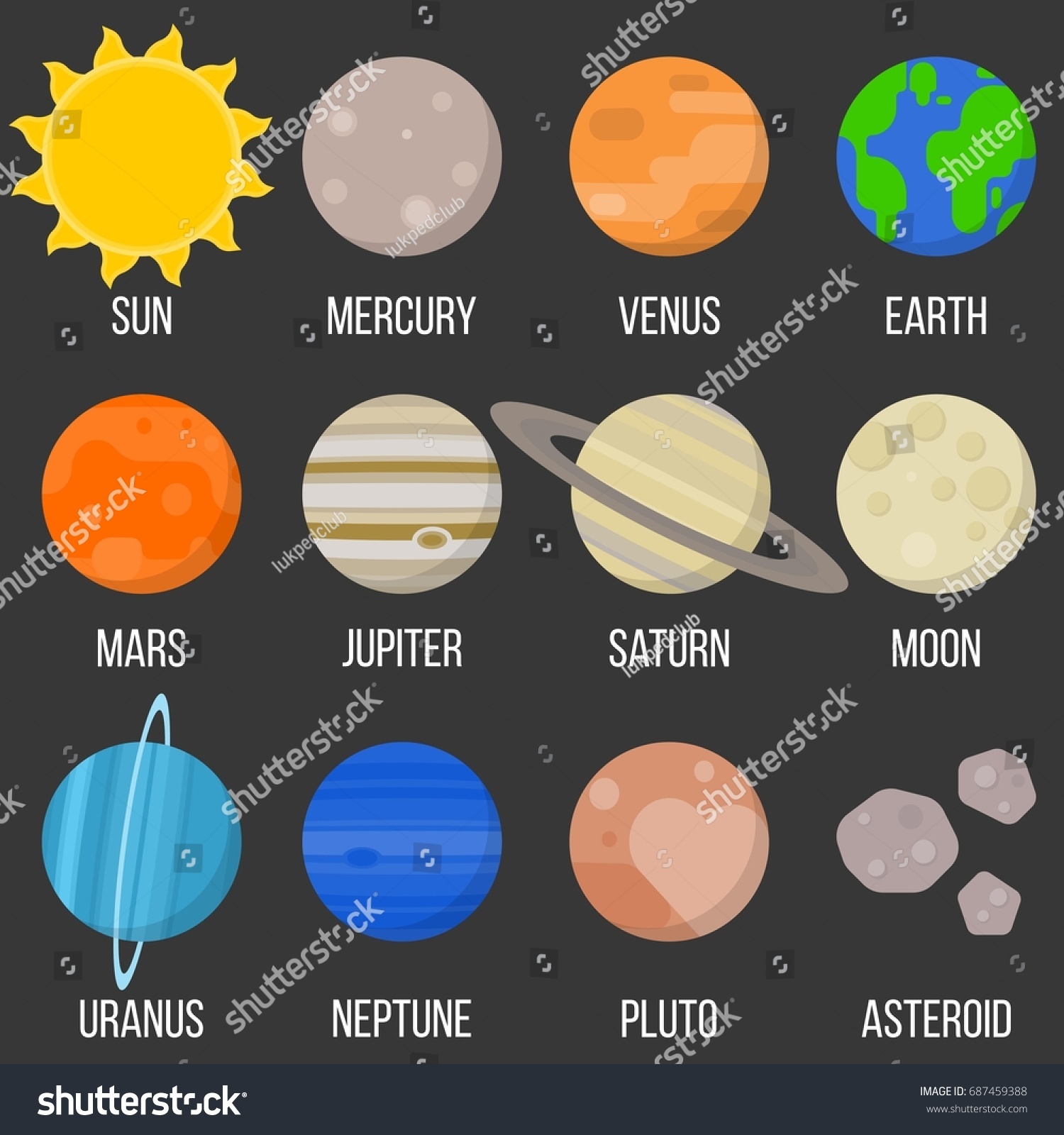 Solar System Planet Flat Design Icon Stock Vector (Royalty Free) 687459388