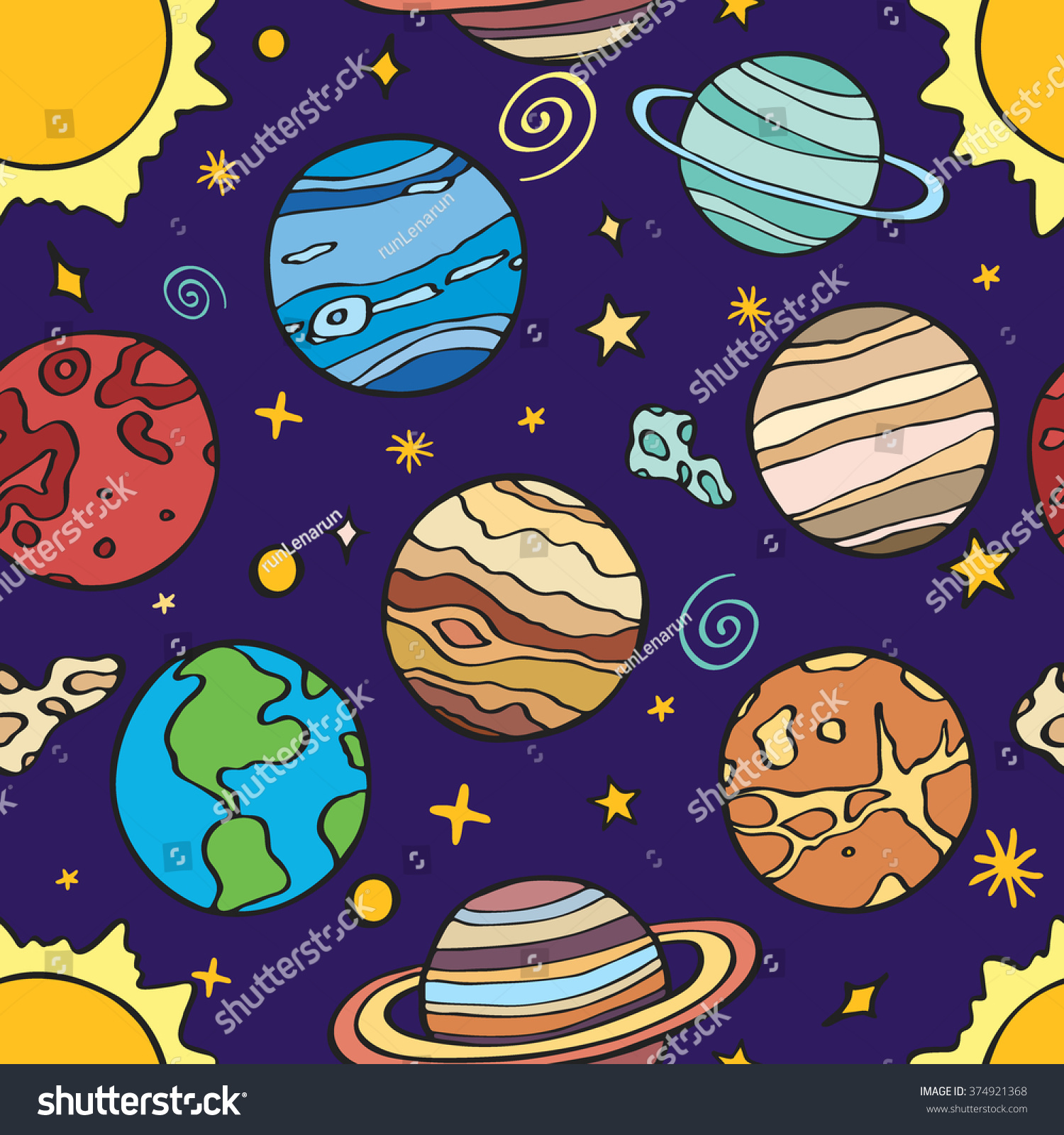 Solar System Planets Seamless Pattern Handdrawn Stock Vector 374921368 Shutterstock 0880