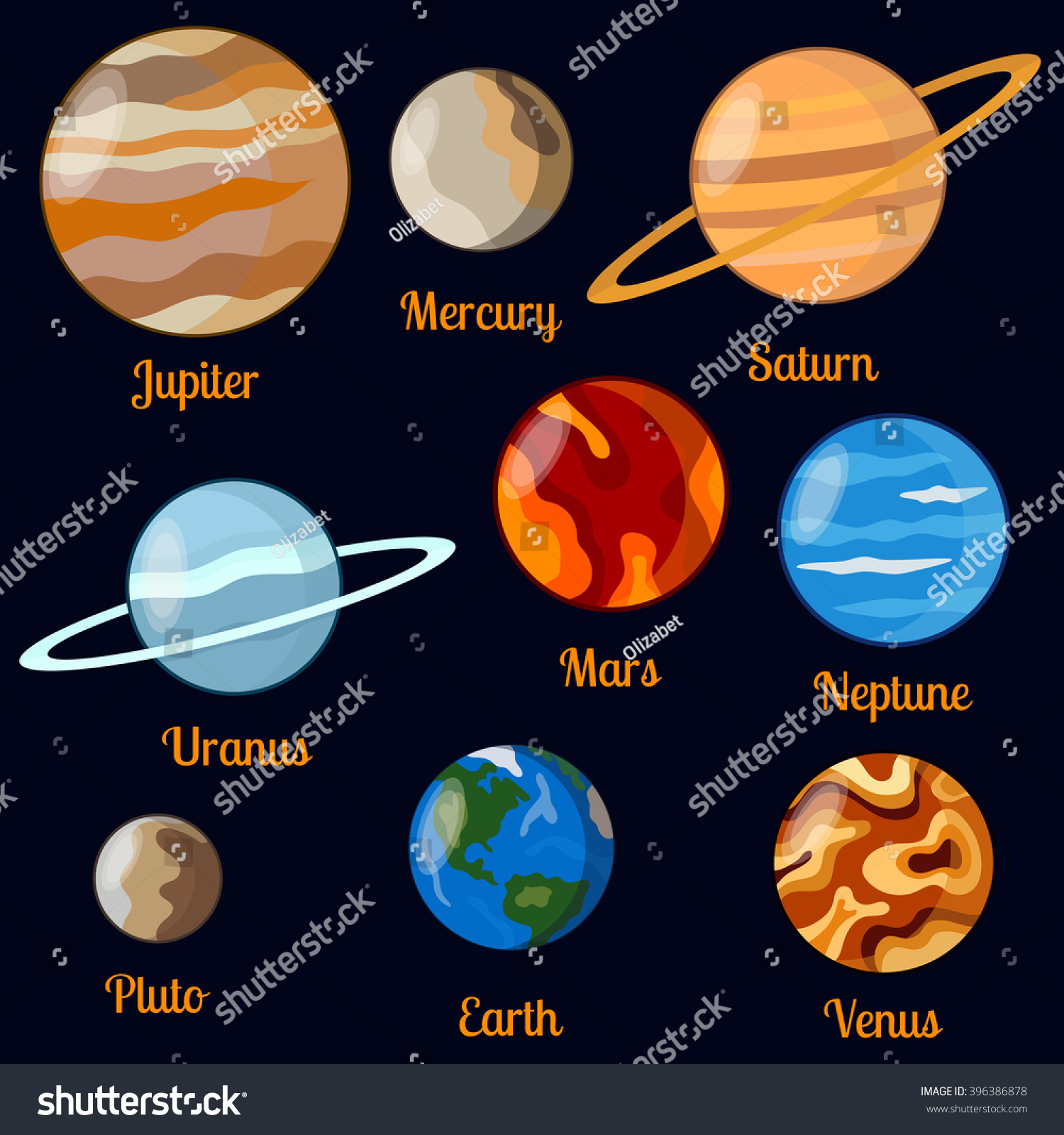 Solar System Planets Vector Set Nine Stock Vector 396386878 - Shutterstock