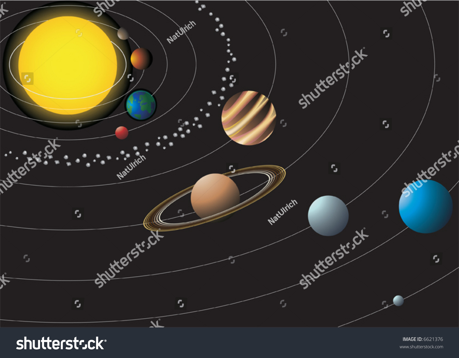 Solar System With Nine Planets. Vector Illustration - 6621376 ...