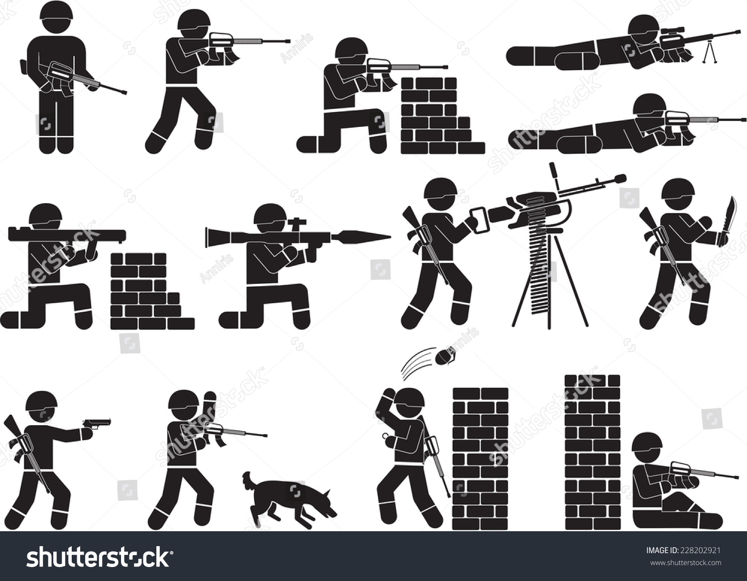 Soldier Icon Set Stock Vector 228202921 - Shutterstock