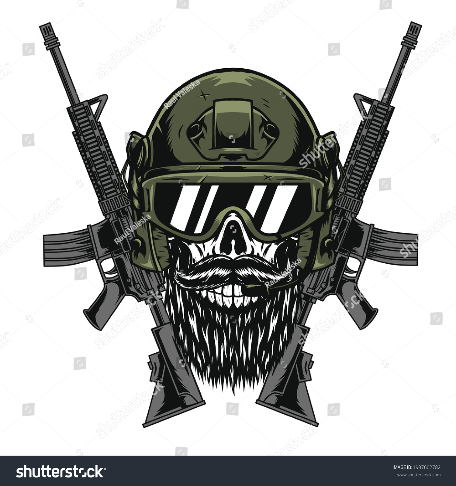 Soldier Illustration Beards Weapons Helmet Vintage Stock Vector ...