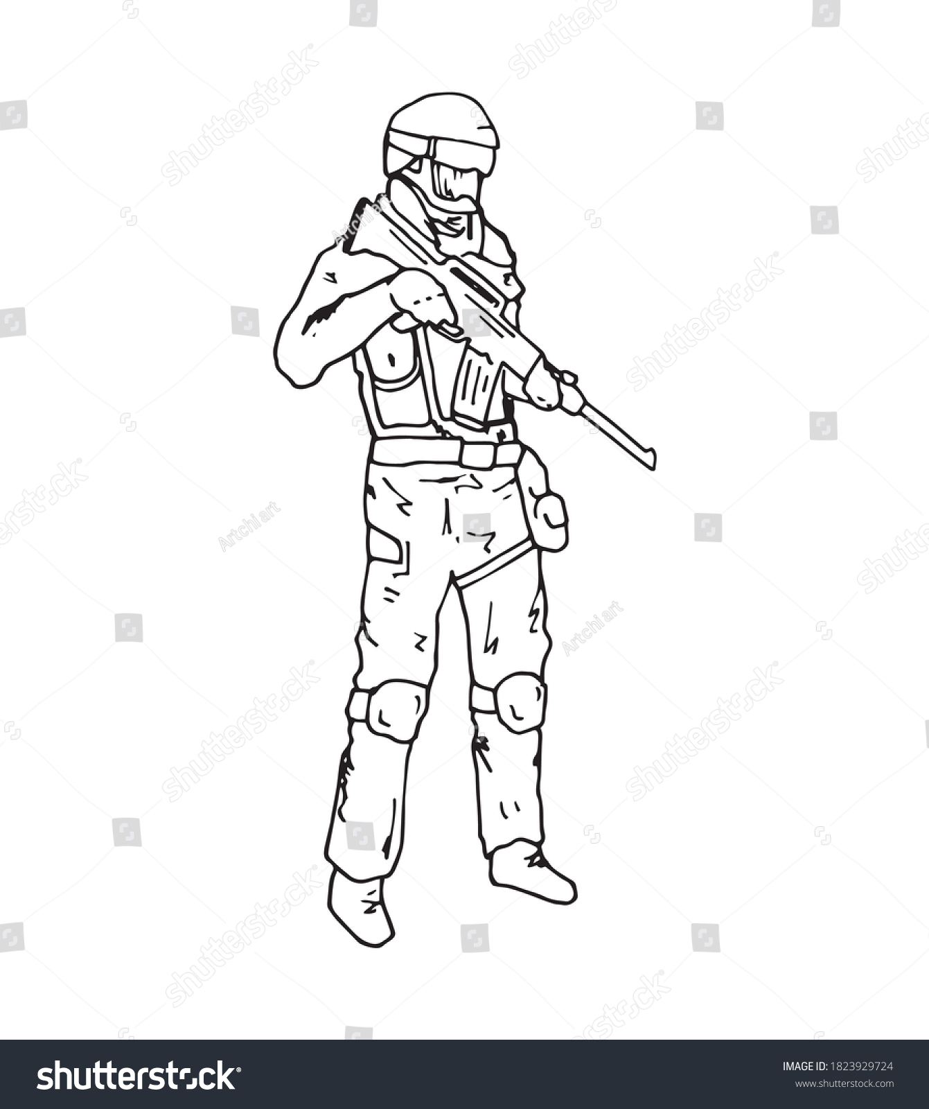 Soldier Standing Ready Combat Open Fire Stock Vector (Royalty Free ...