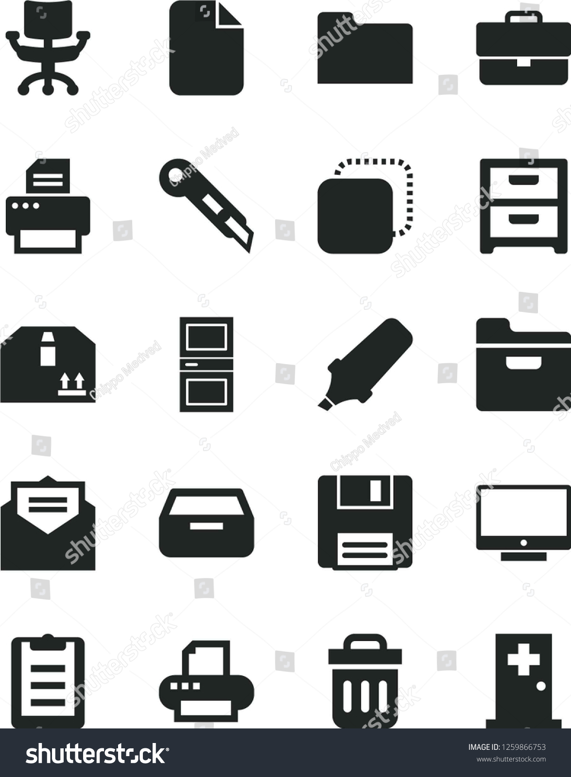 Solid Black Vector Icon Set Briefcase Stock Vector Royalty Free 1259866753