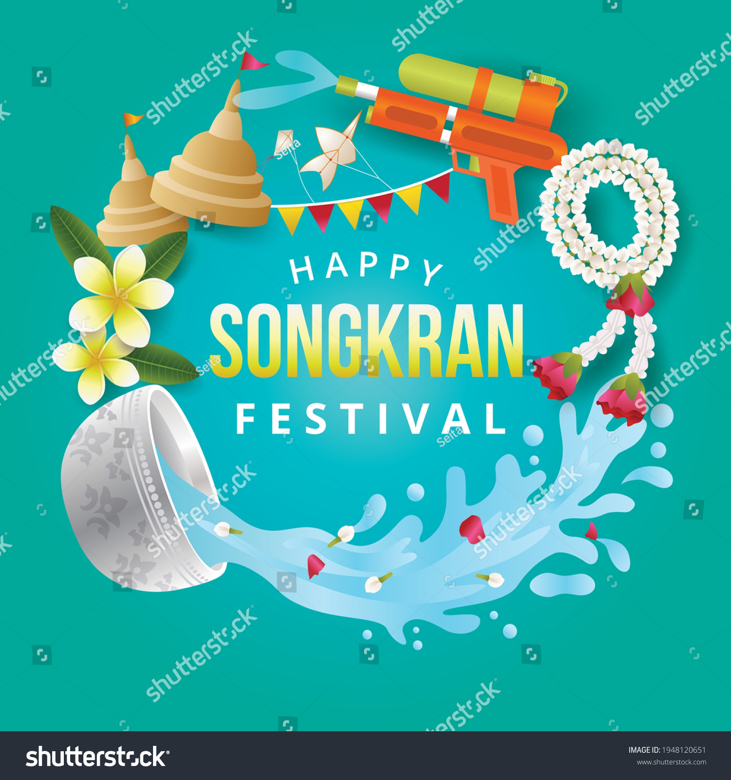 Songkran Banner Thailands Water Festival Stock Vector (Royalty Free