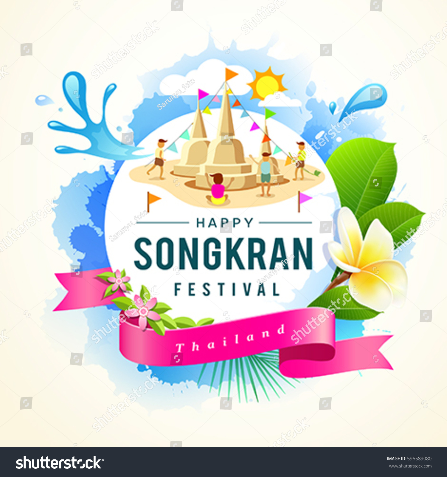 Songkran Festival Summer Thailand Design Background Stock Vector Royalty Free 596589080