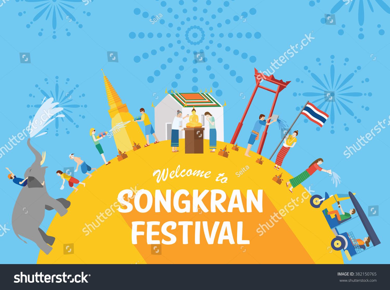 Songkran Festival Thailand New Year Illustration vector de stock