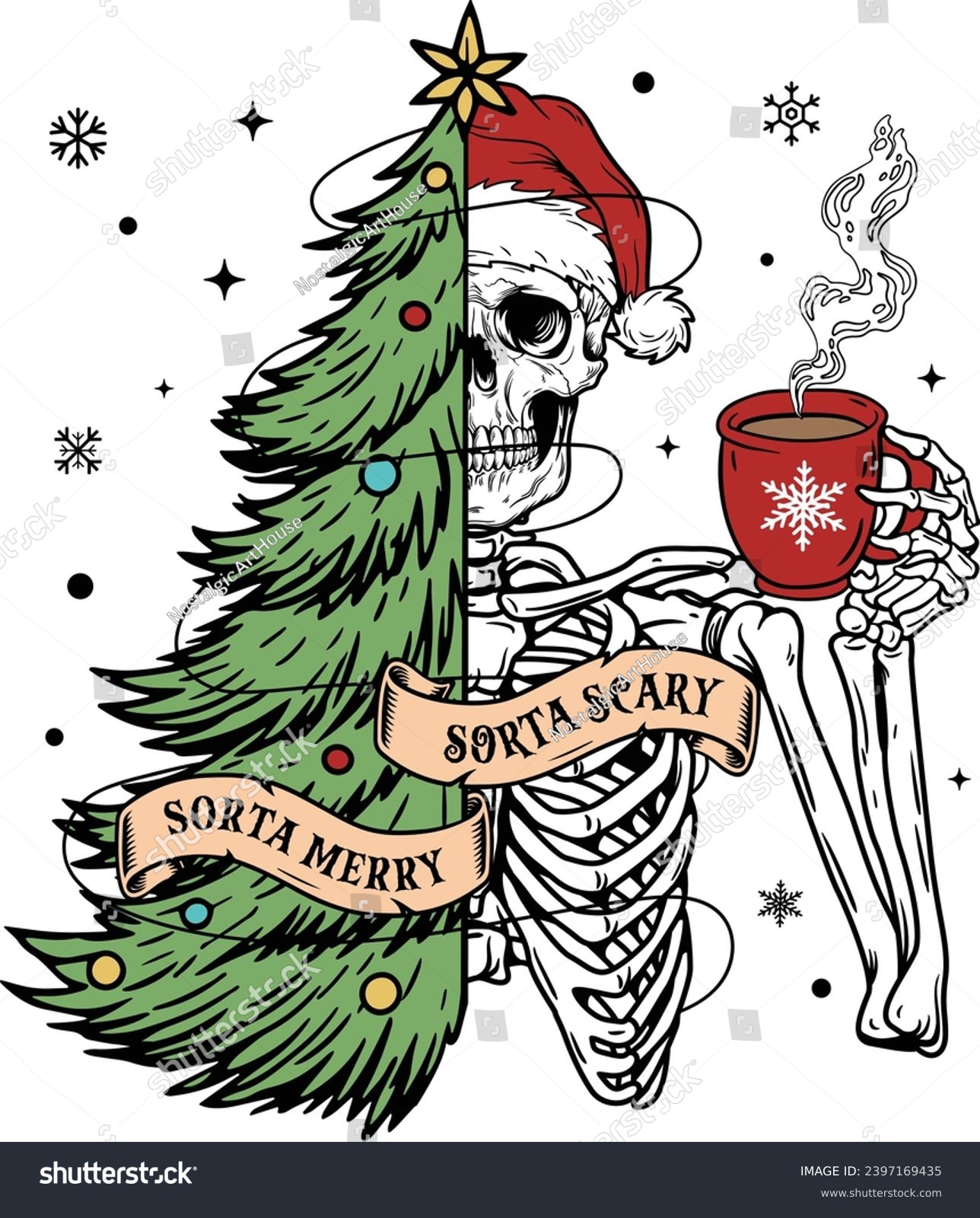 SVG of Sorta Merry Sorta Scary, Skeleton Christmas, Christmas Tree, Santa Skull, Funny Christmas, Trendy Skeleton, Funny Sarcastic	
 svg