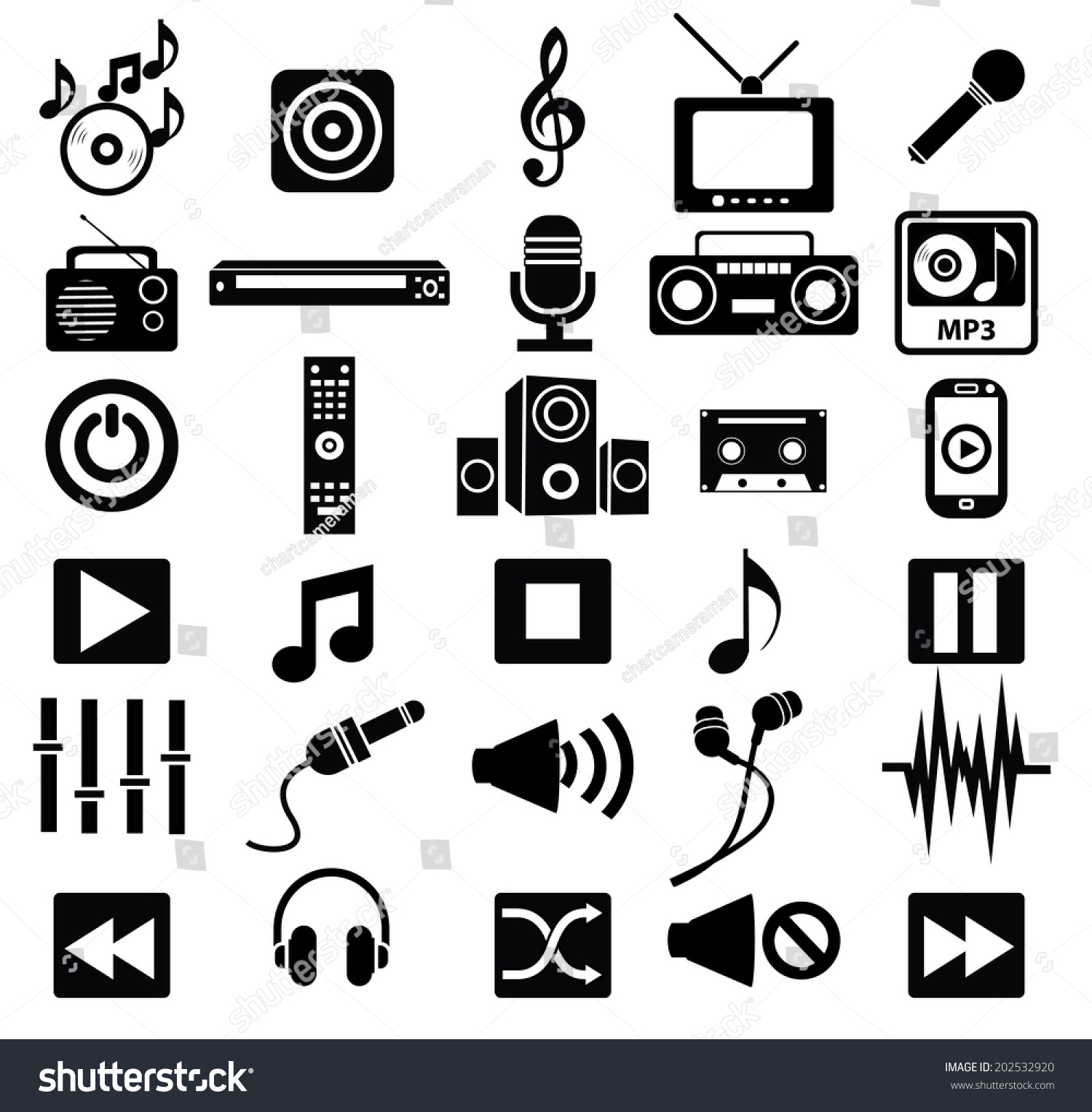 Sound Music Icon Set Symbols Stock Vector 202532920 - Shutterstock