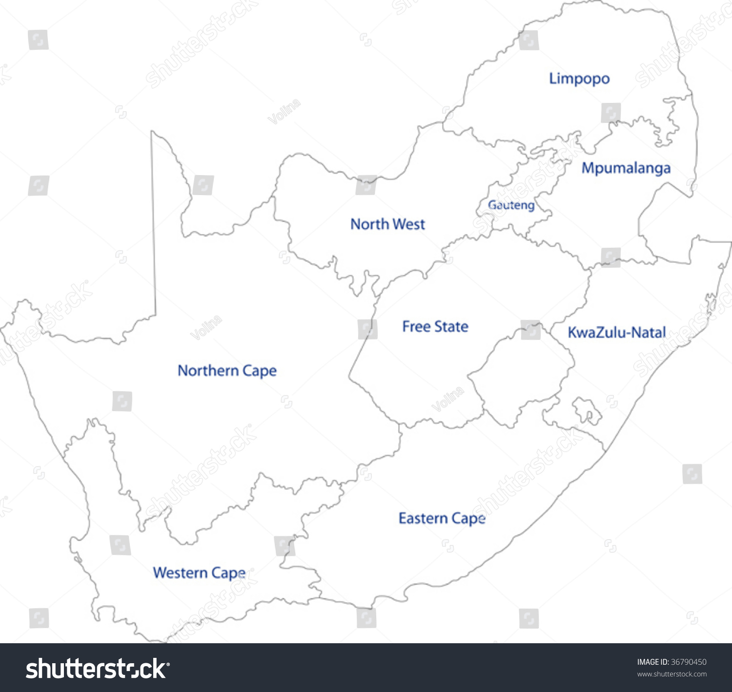 South Africa Map Designed Illustration Provinces Stock Vector Royalty Free 36790450 