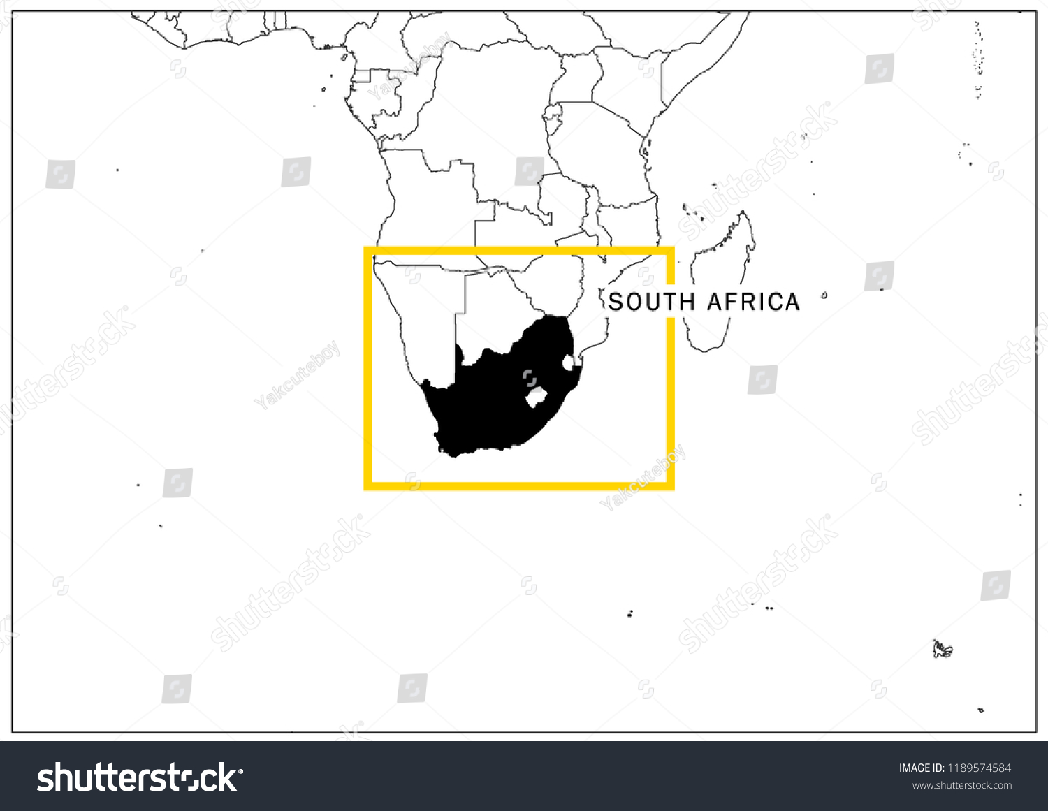 South Africa Map Yellow Frame Geography Stock Vector (Royalty Free ...