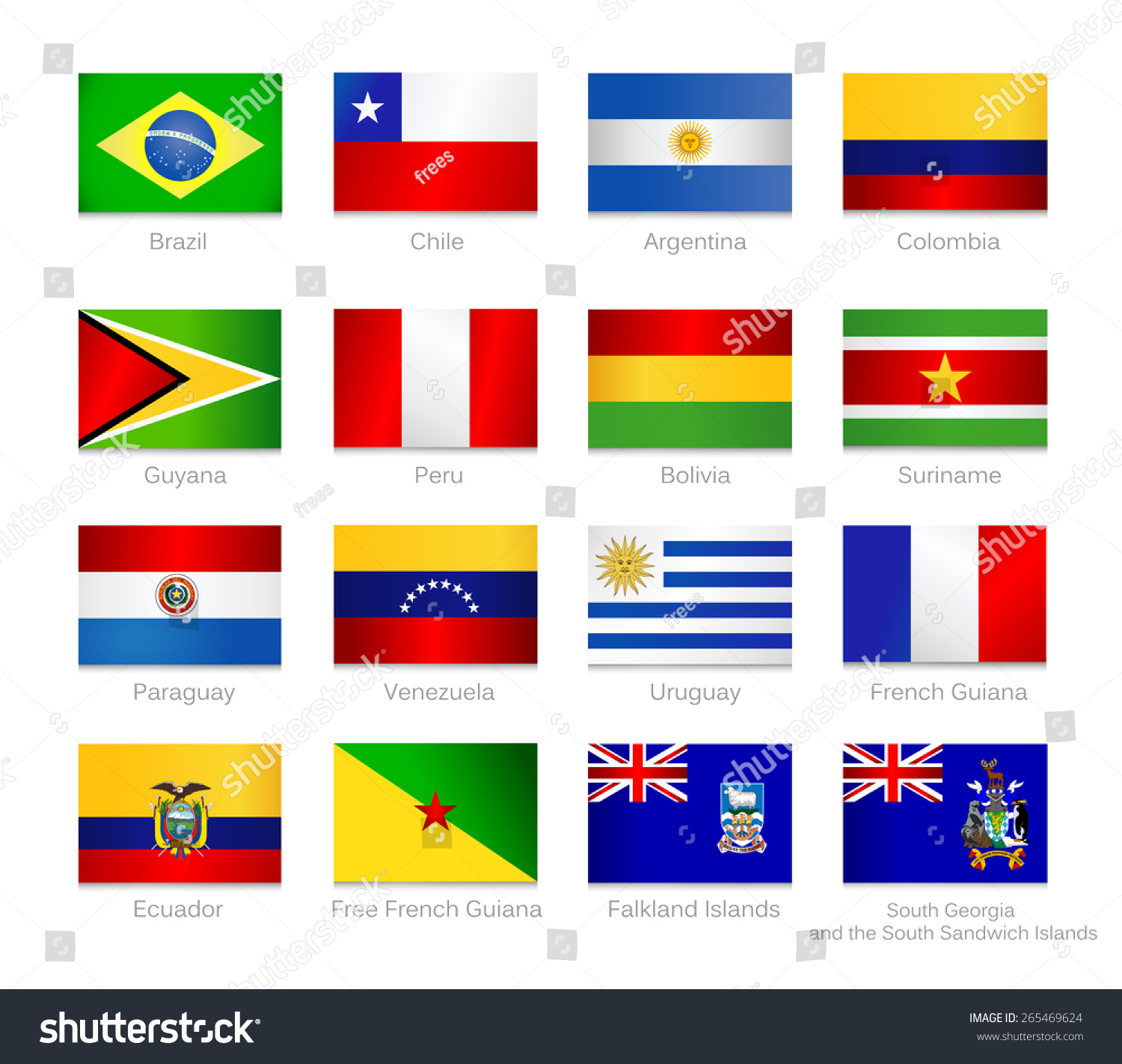 South America Detailed Flags Set Of All Continent Countries And ...