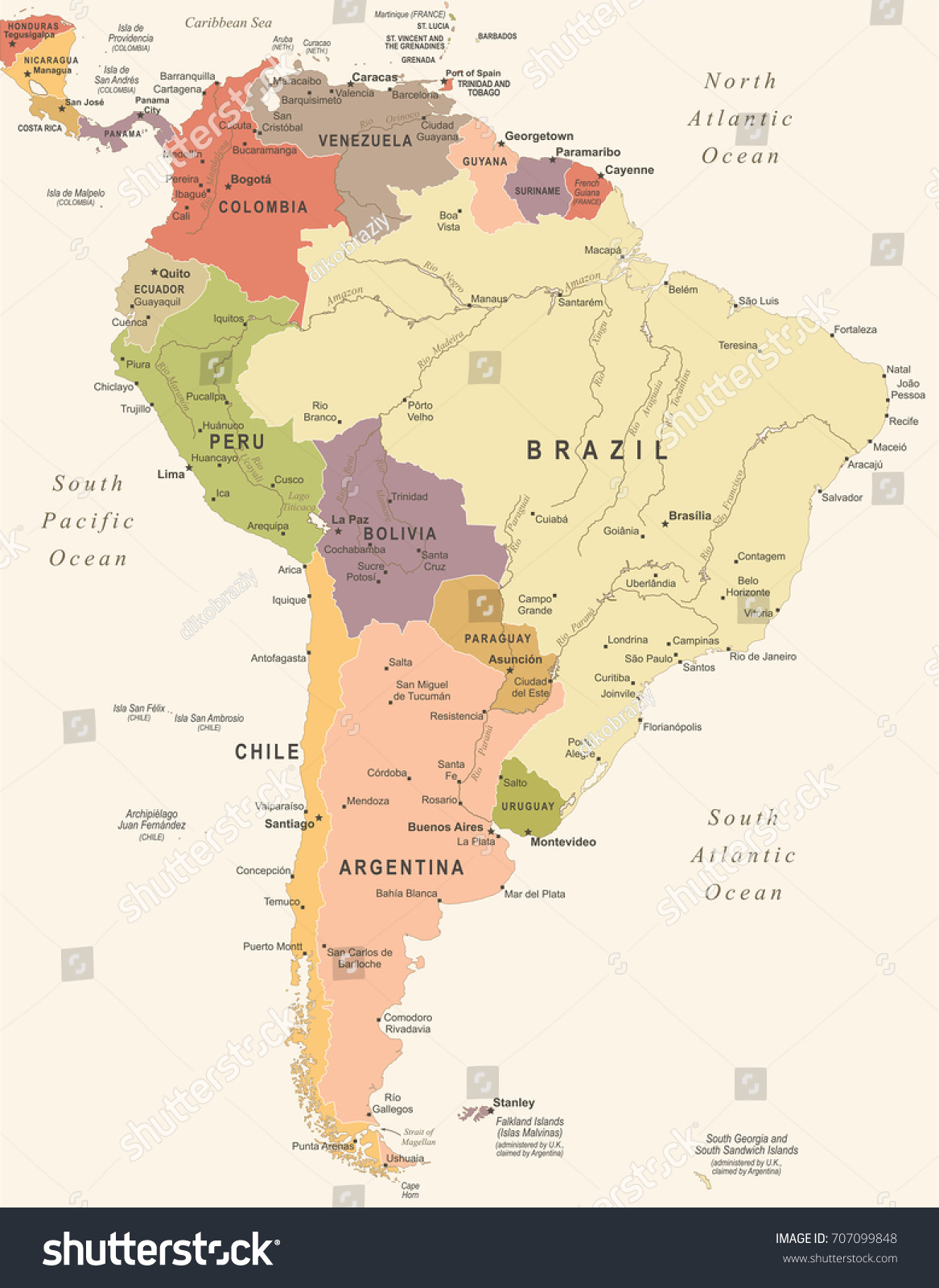 South America Map Vintage Detailed Vector Stok Vekt R Telifsiz