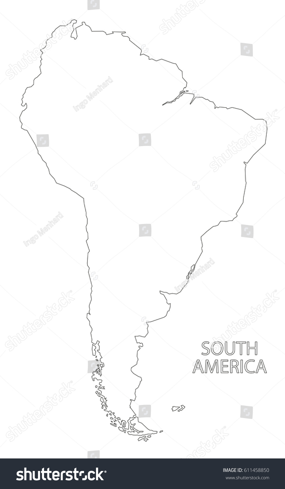 South America Outline Silhouette Map Illustration Stock Vector (Royalty ...