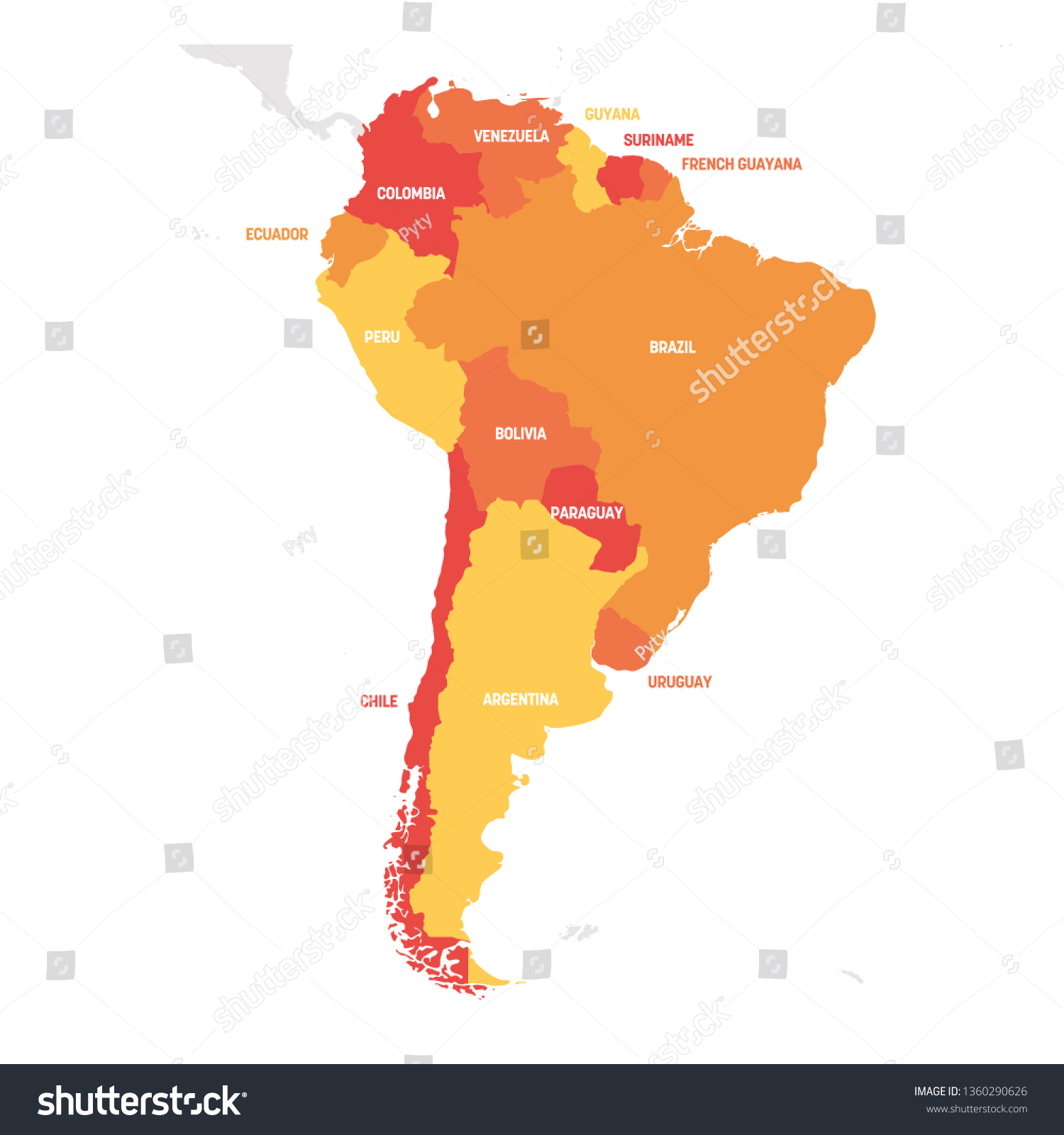 South America Region Map Countries Southern Stock Vector Royalty Free