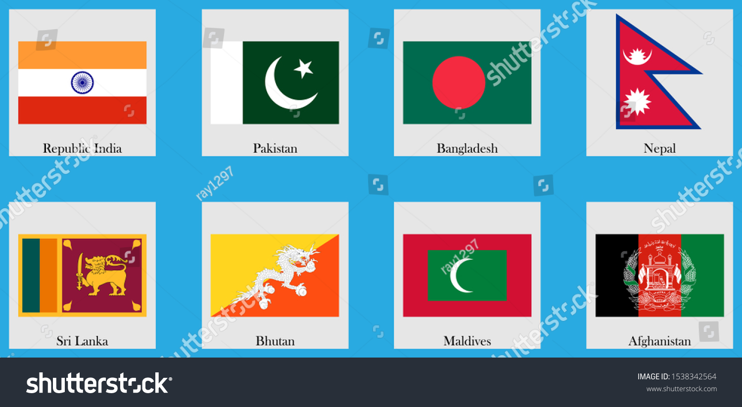 South Asia 8 Countries Flag Icons Stock Vector Royalty Free