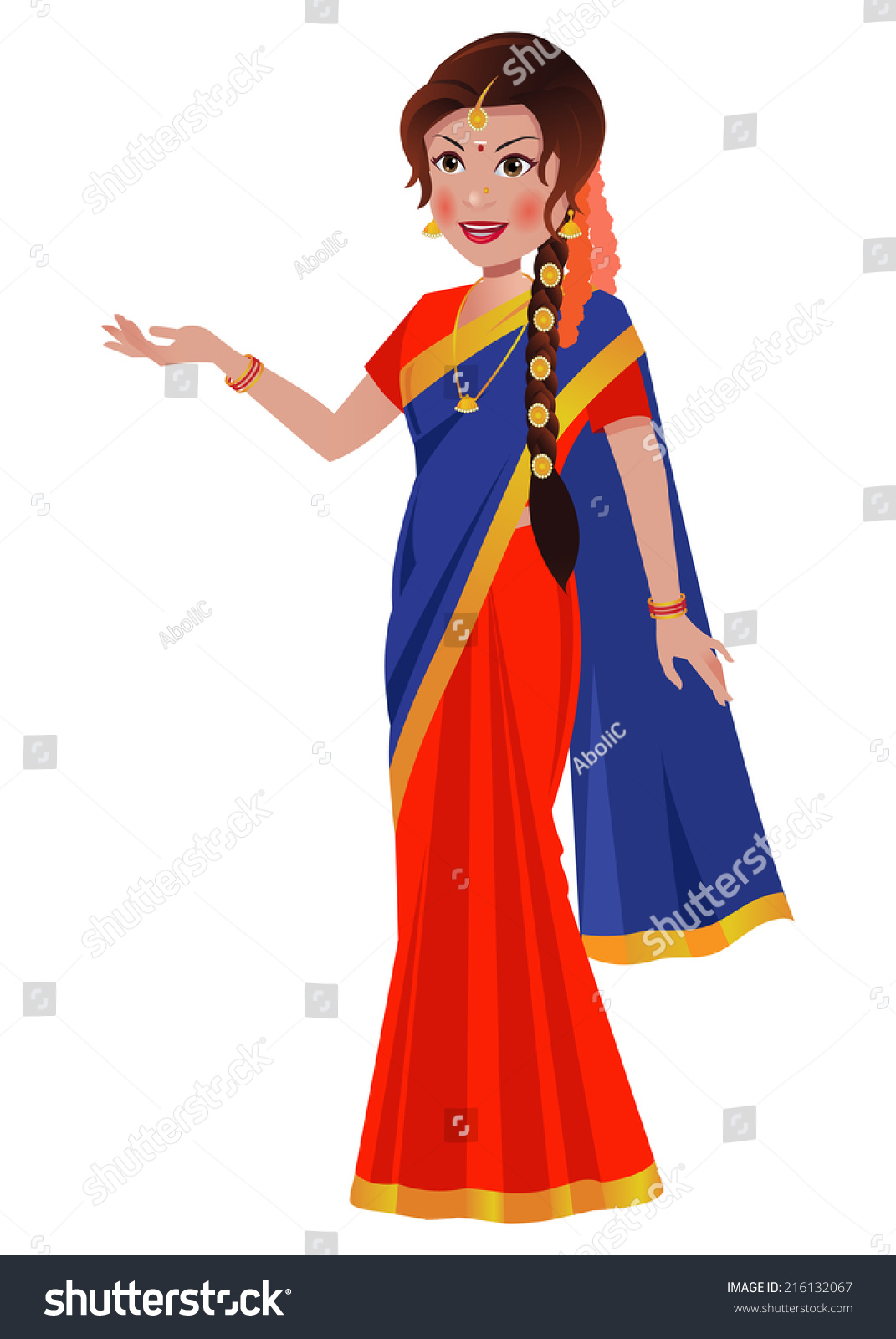 South Asian Indian Woman Standing Traditional Stock Vector 216132067 ...