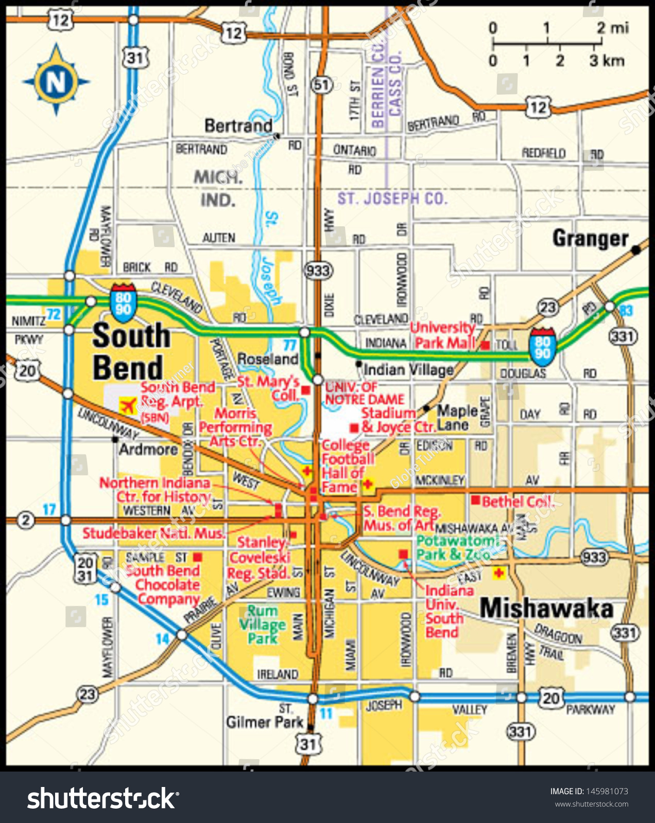 South Bend Indiana Area Map Stock Vector 145981073 - Shutterstock