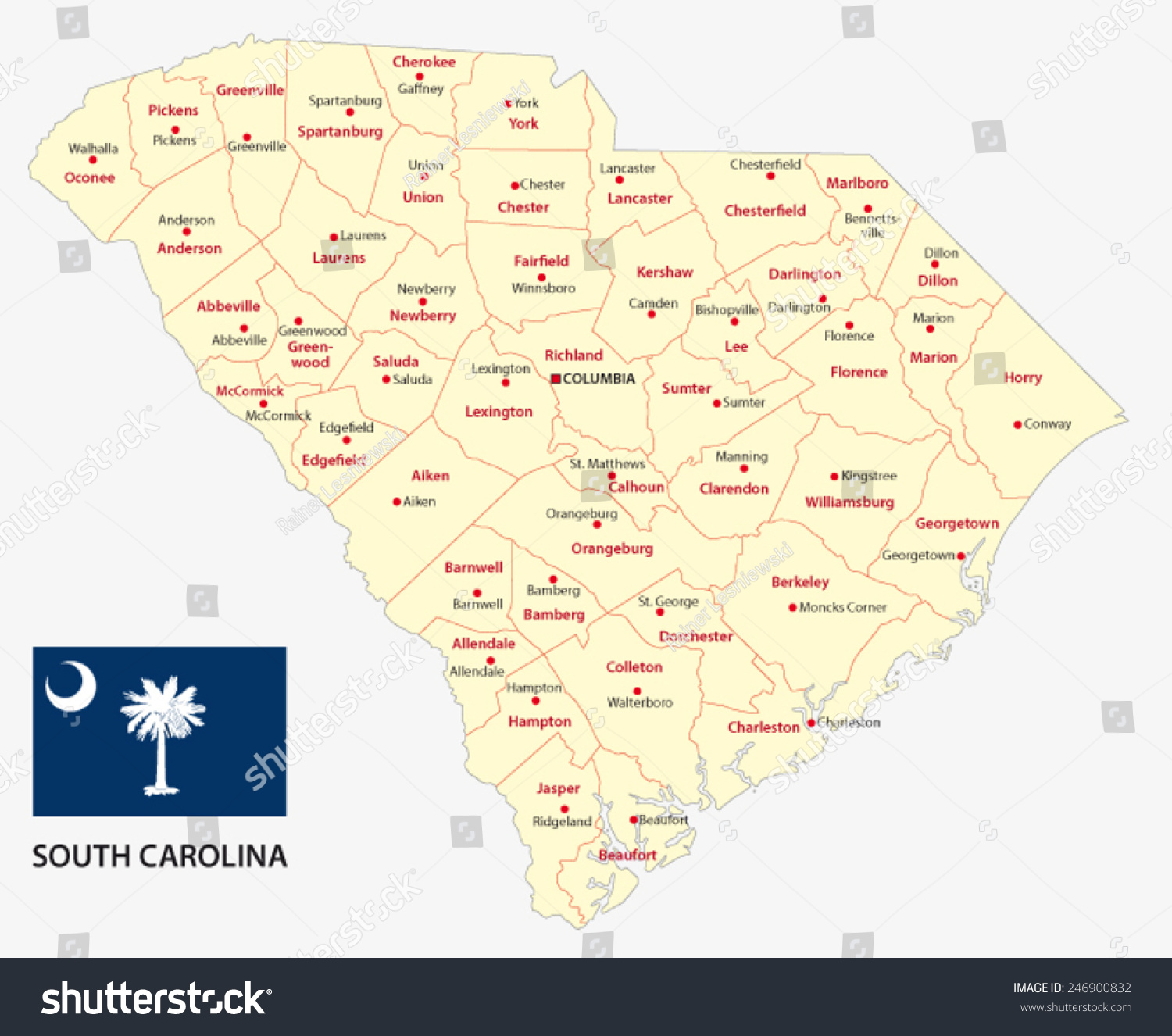 South Carolina Administrative Map Flag Stock Vector (Royalty Free ...