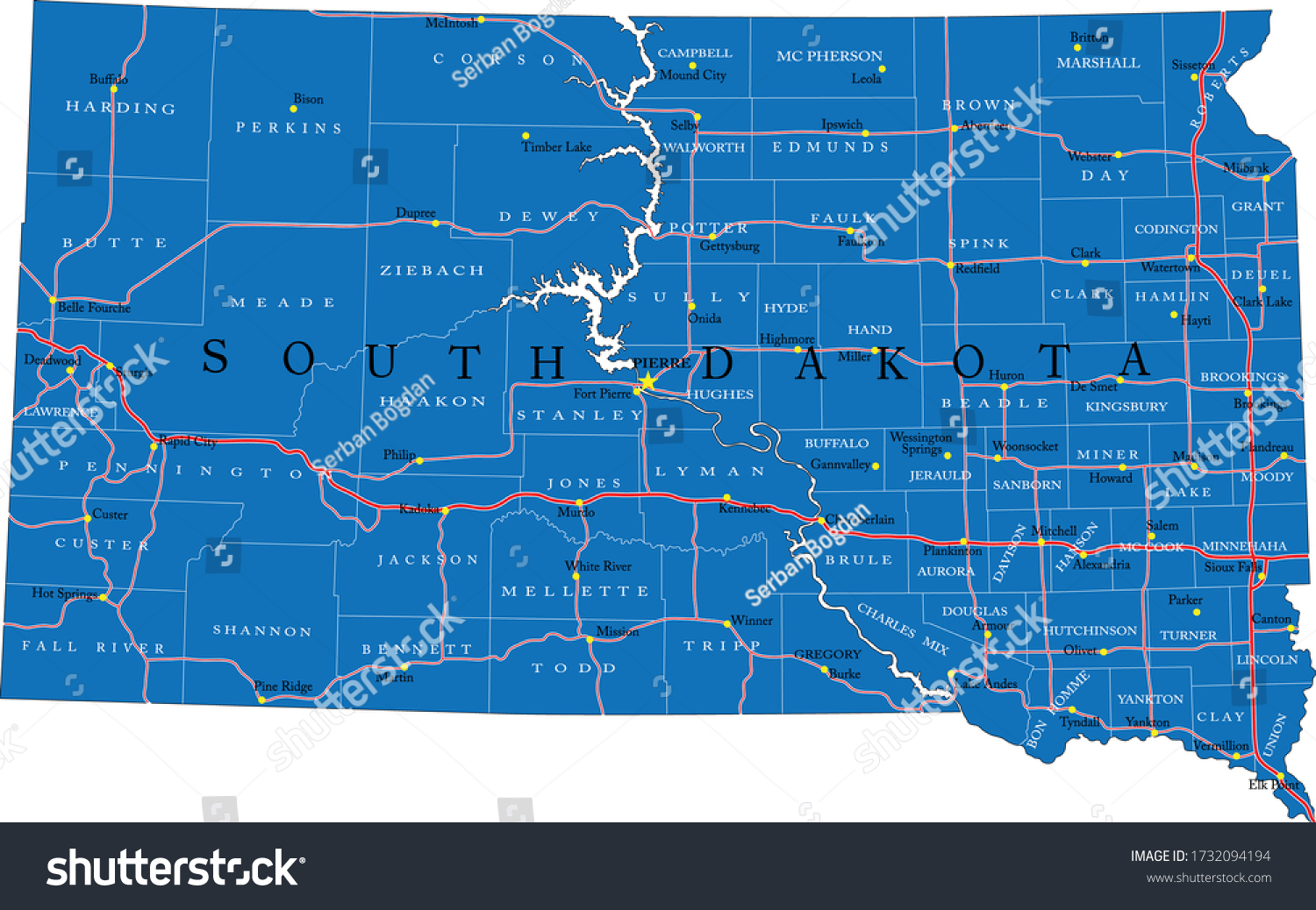 South Dakota State Political Map Stock Vector Royalty Free 1732094194 Shutterstock 