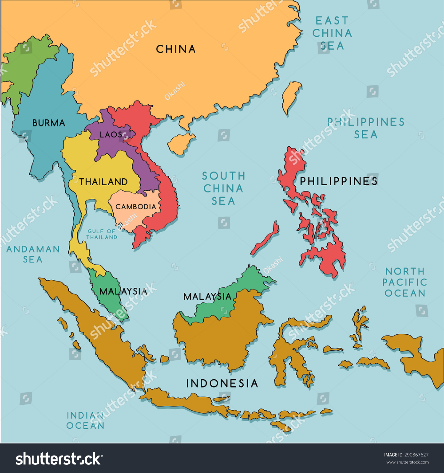 South East And Southeast Asia Map South East Asia Map Vector Illustration Stock Vector (Royalty Free)  290867627 | Shutterstock