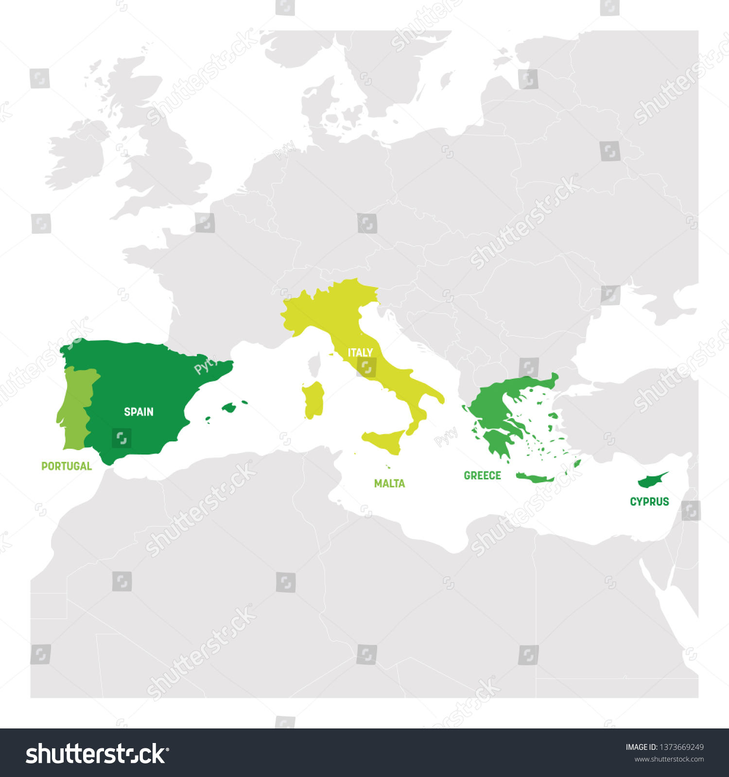 South Europe Region Map Countries Southern Stock Vector Royalty Free Stock Vector South Europe Region Map Of Countries In Southern Europe Around Mediterranean Sea Vector 1373669249