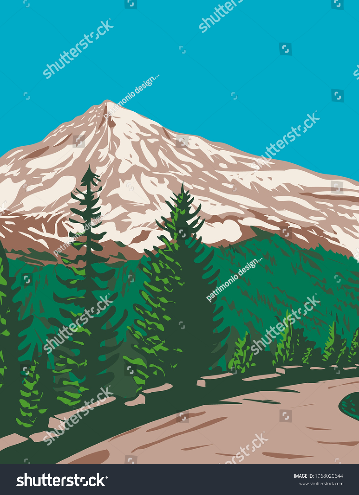 SVG of South Face of Mount Rainier Tahoma or Tacoma with Kautz Ice Cliff Located in Mount Rainier National Park Washington State WPA Poster Art svg
