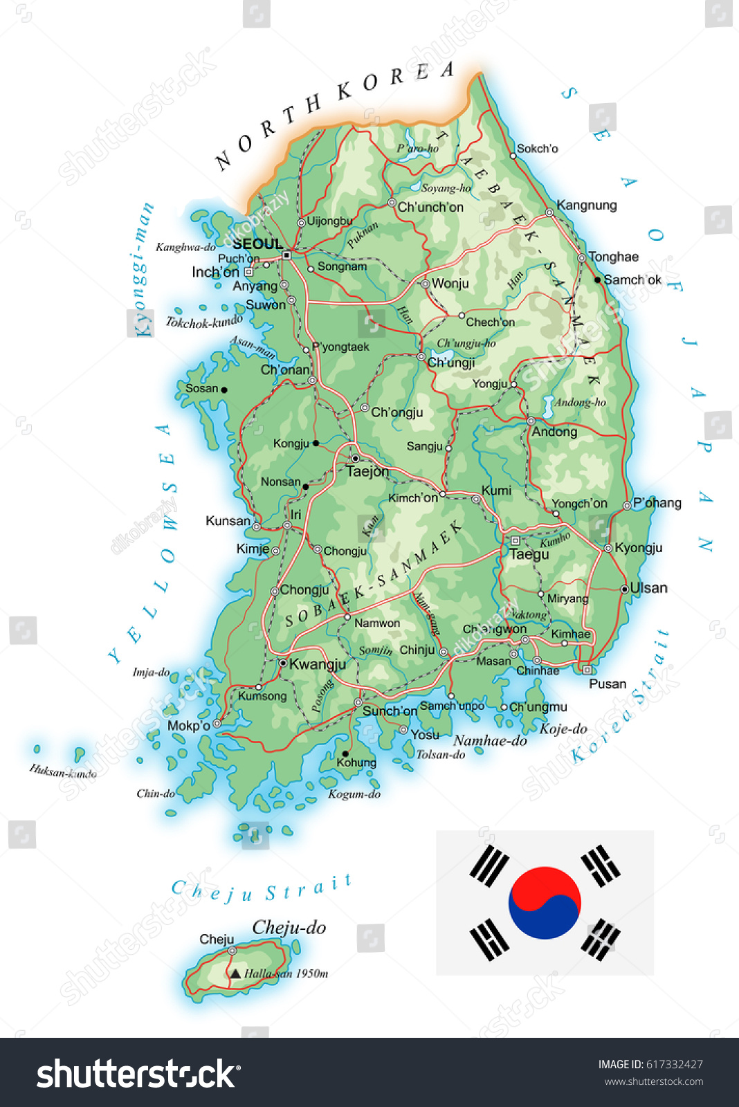 South Korea Topographic Map South Korea Detailed Topographic Map Vector Stock Vector (Royalty Free)  617332427 | Shutterstock
