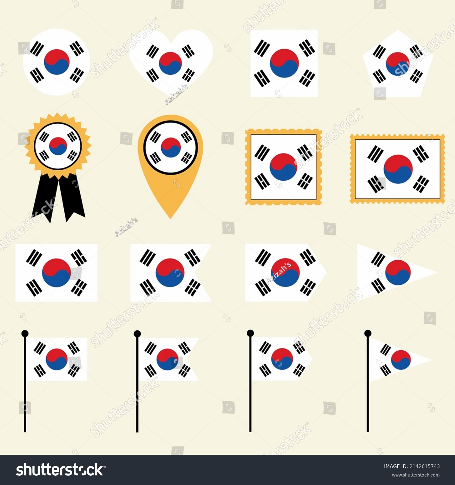 South Korea Flag Icon Set 16 Stock Vector Royalty Free 2142615743