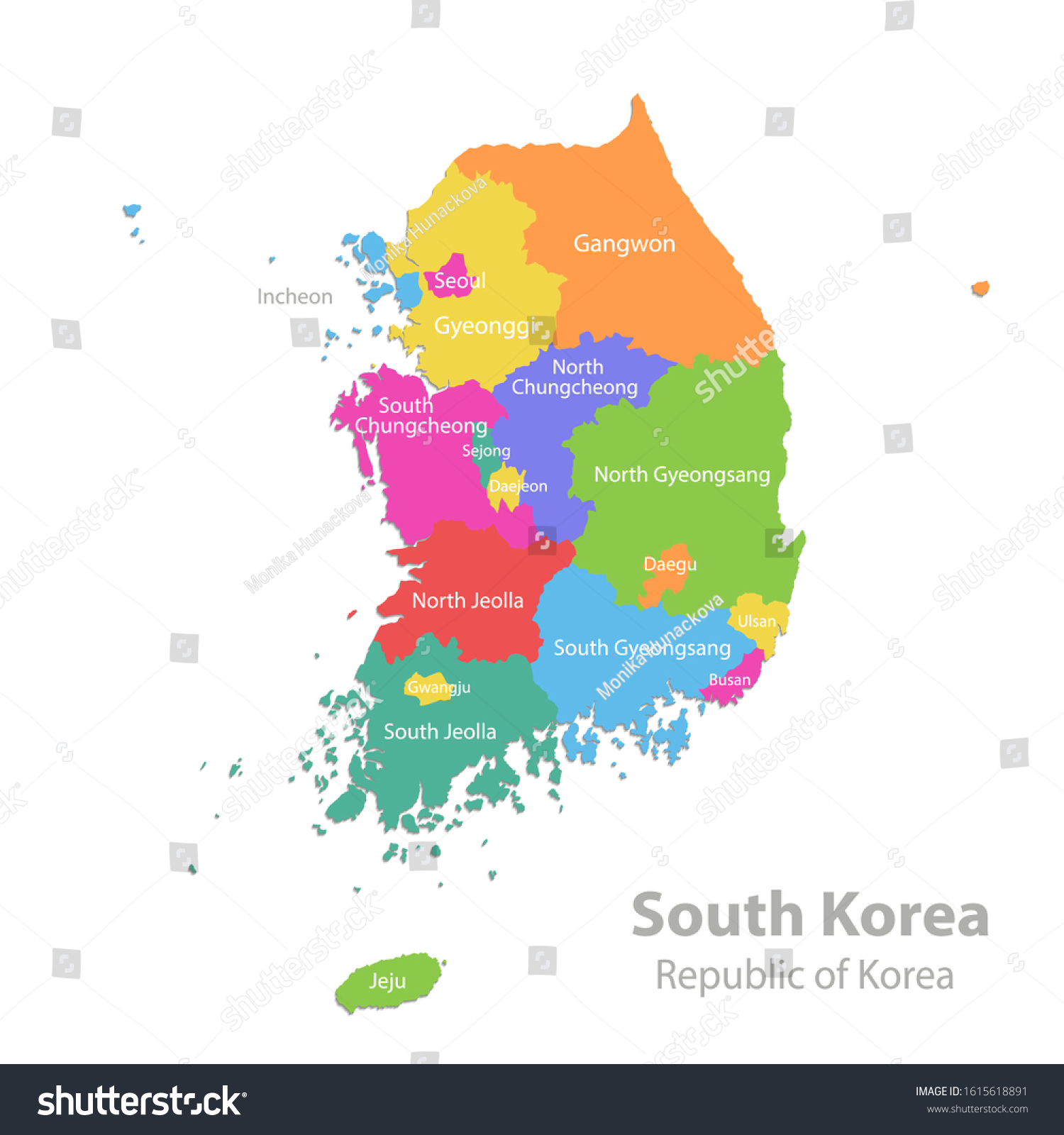 Republic Of Korea Map South Korea Map Republic Korea Administrative Stock Vector (Royalty Free)  1615618891 | Shutterstock