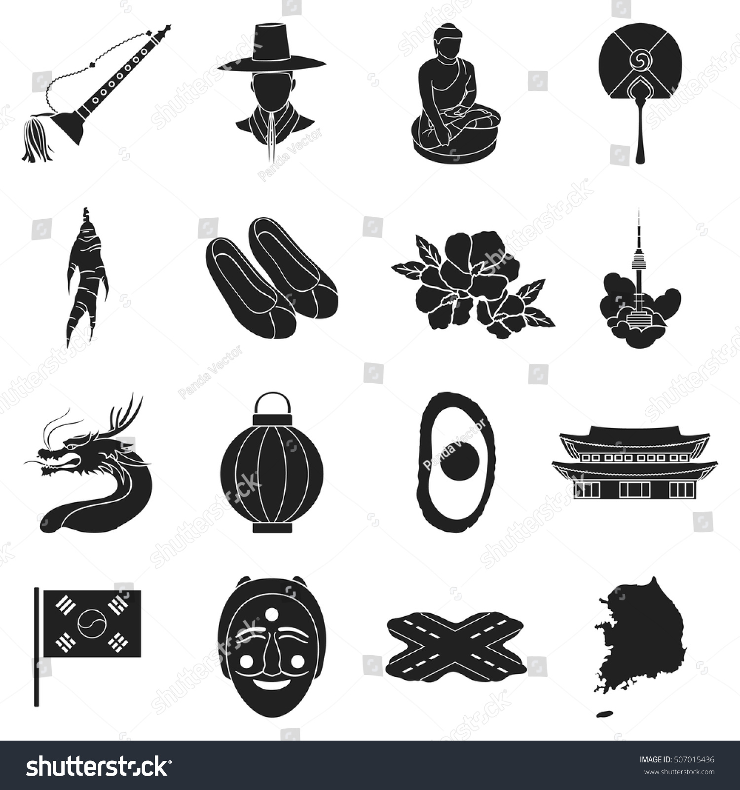 South Korea Set Icons Black Style Stock Vector (Royalty Free) 507015436 ...