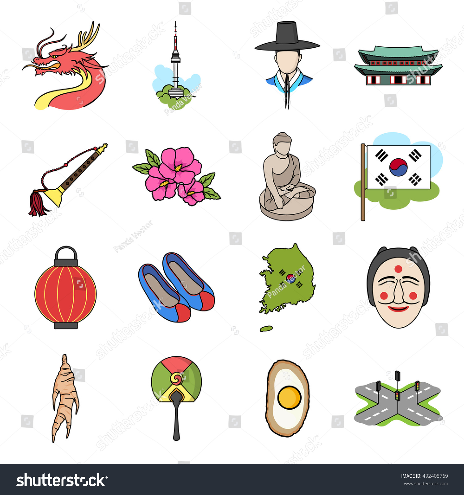 South Korea Set Icons Cartoon Style Stock Vector 492405769 - Shutterstock