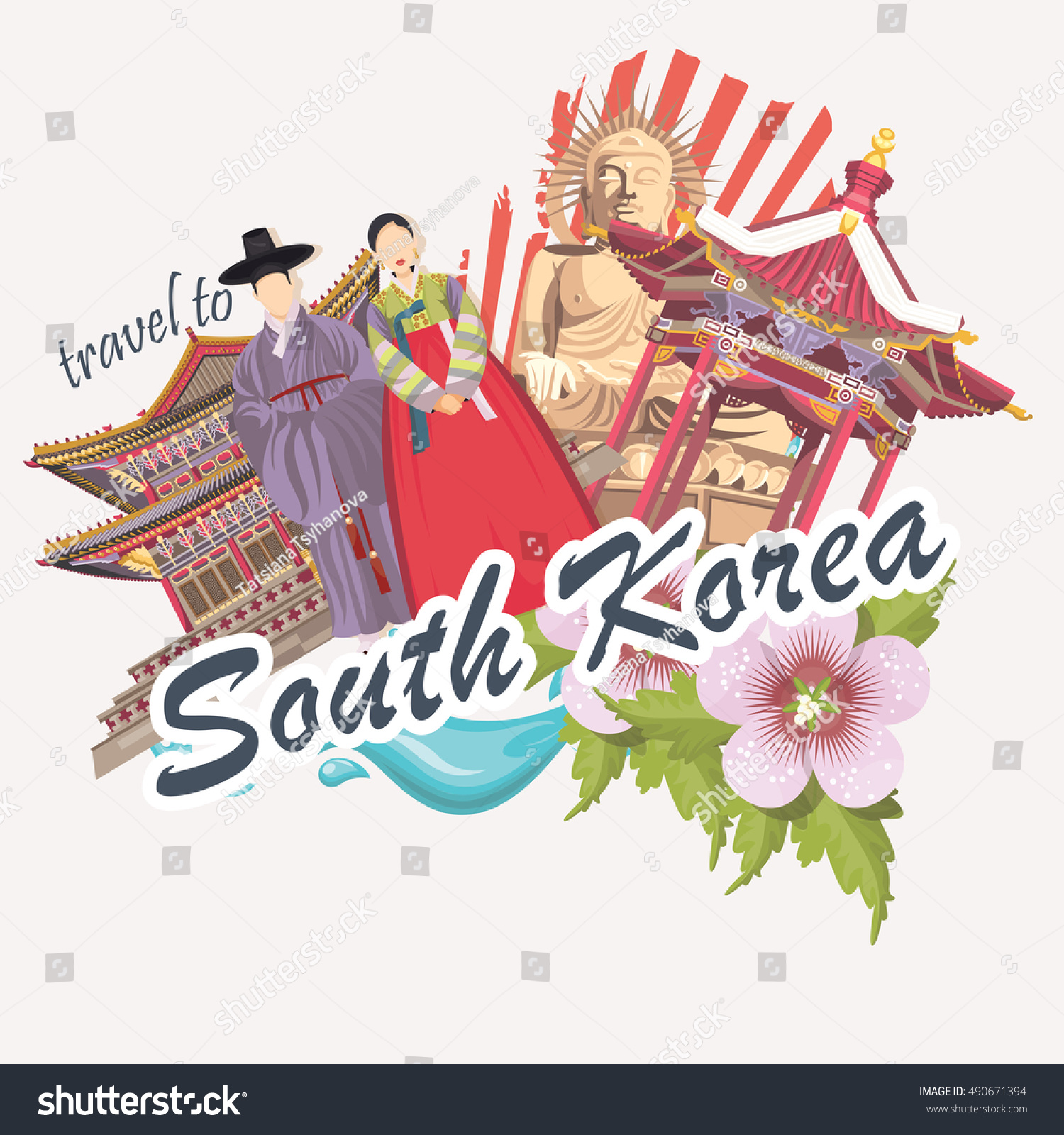 South Korea Travel Vector Poster Pagodas Stock Vector 490671394 ...