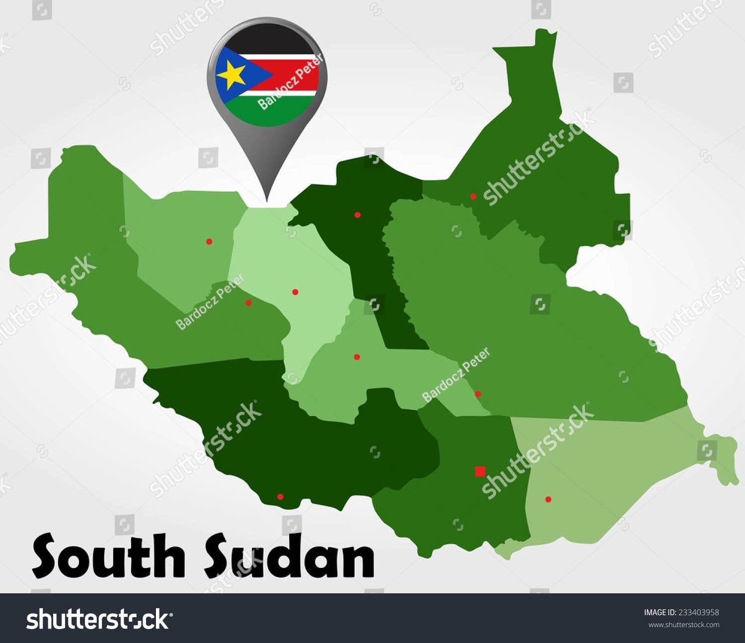 South Sudan Political Map Green Shades Shutterstock