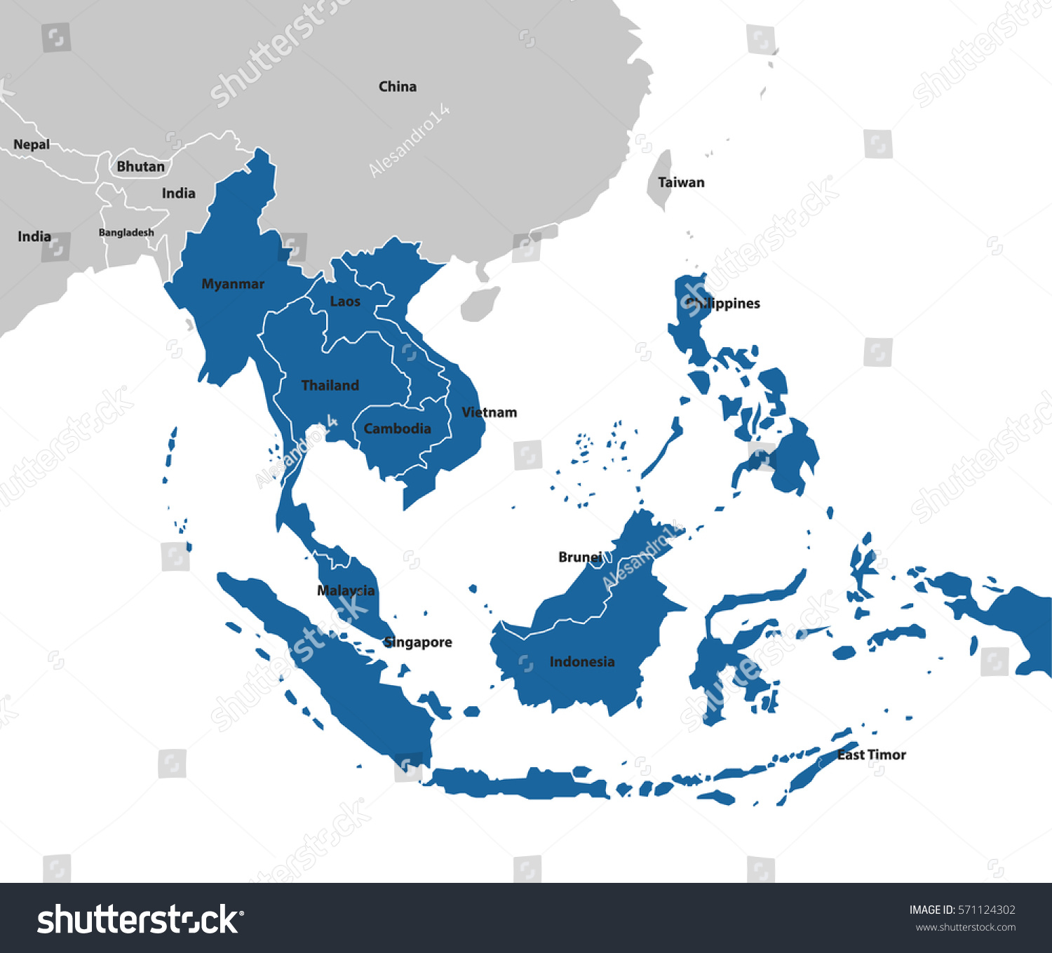 South East Asia Map Vector Southeast Asia Map Stock Vector (Royalty Free) 571124302 | Shutterstock